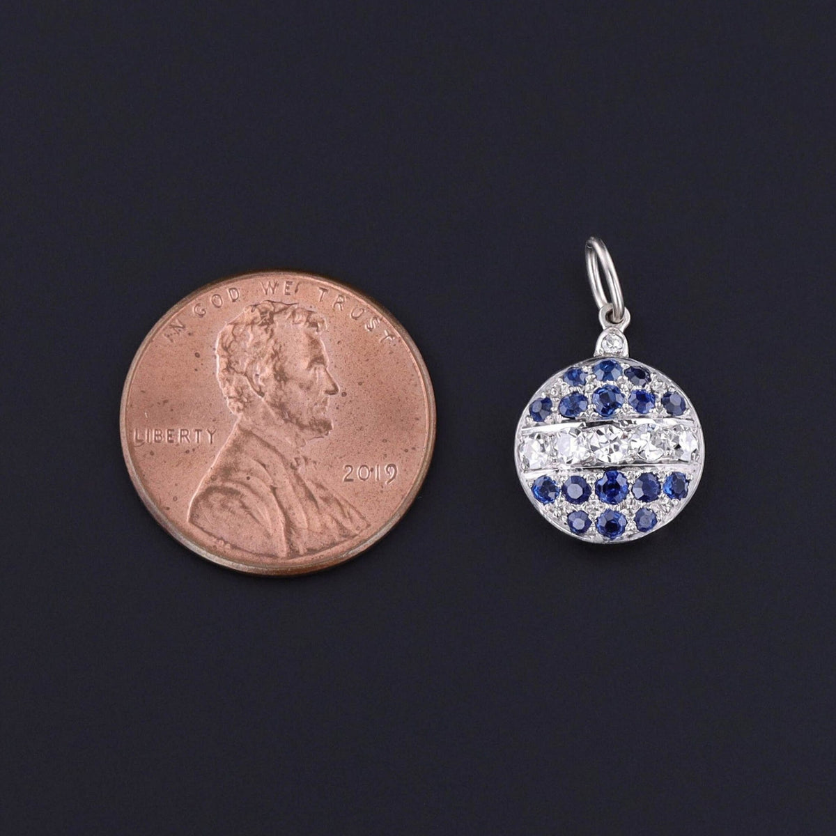 Antique Sapphire and Diamond Conversion Charm of 18k White Gold - Trademark Antiques