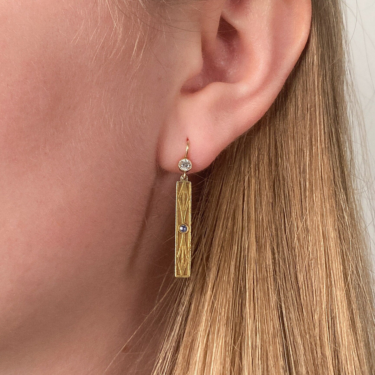 Antique Sapphire and Diamond Conversion Earrings of 14k Gold - Trademark Antiques