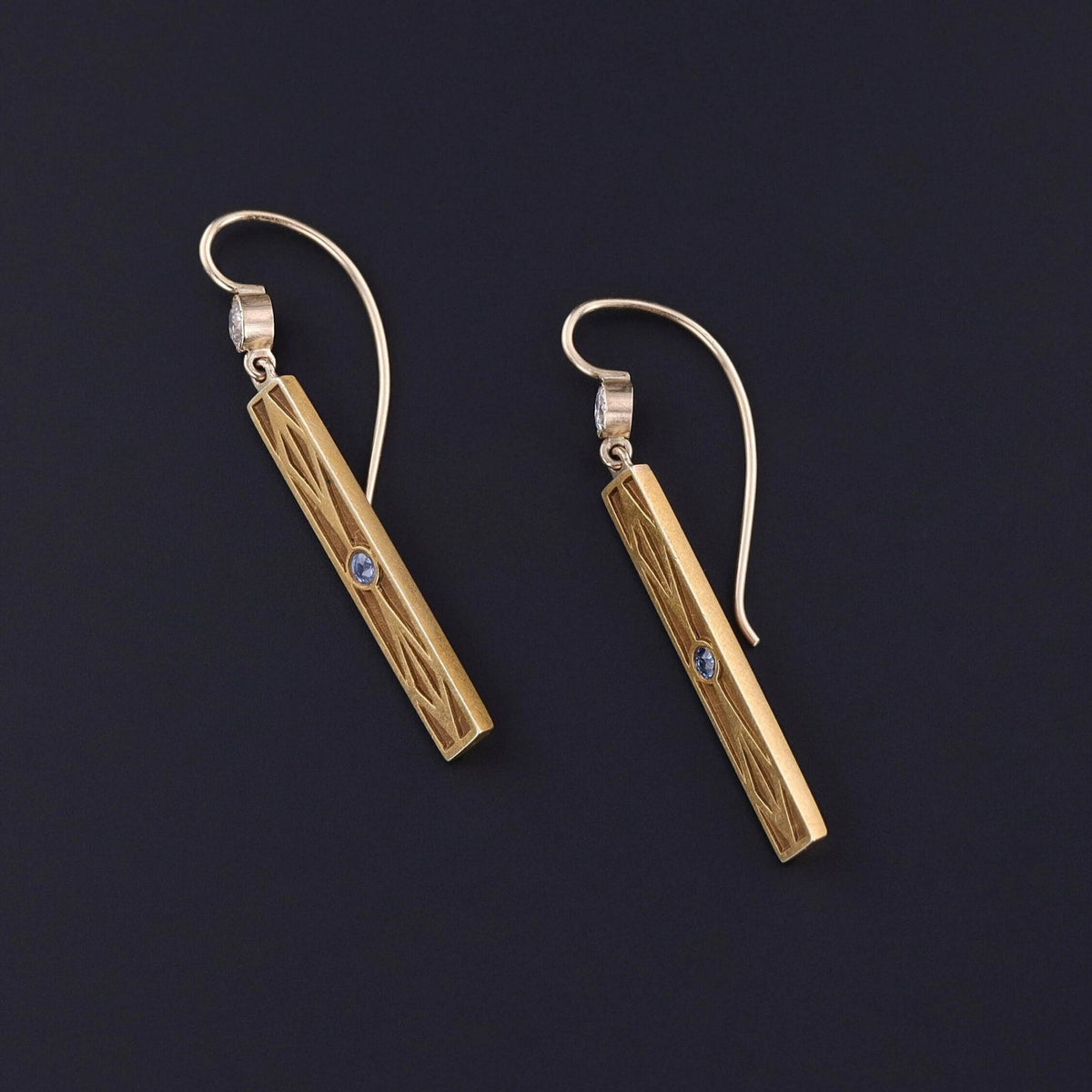 Antique Sapphire and Diamond Conversion Earrings of 14k Gold - Trademark Antiques