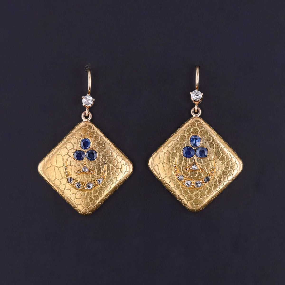 Antique Sapphire and Diamond Earrings of 18k Gold - Trademark Antiques