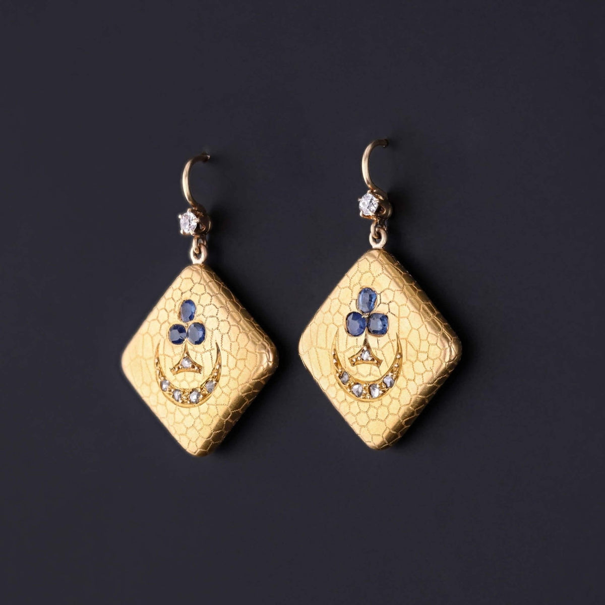 Antique Sapphire and Diamond Earrings of 18k Gold - Trademark Antiques