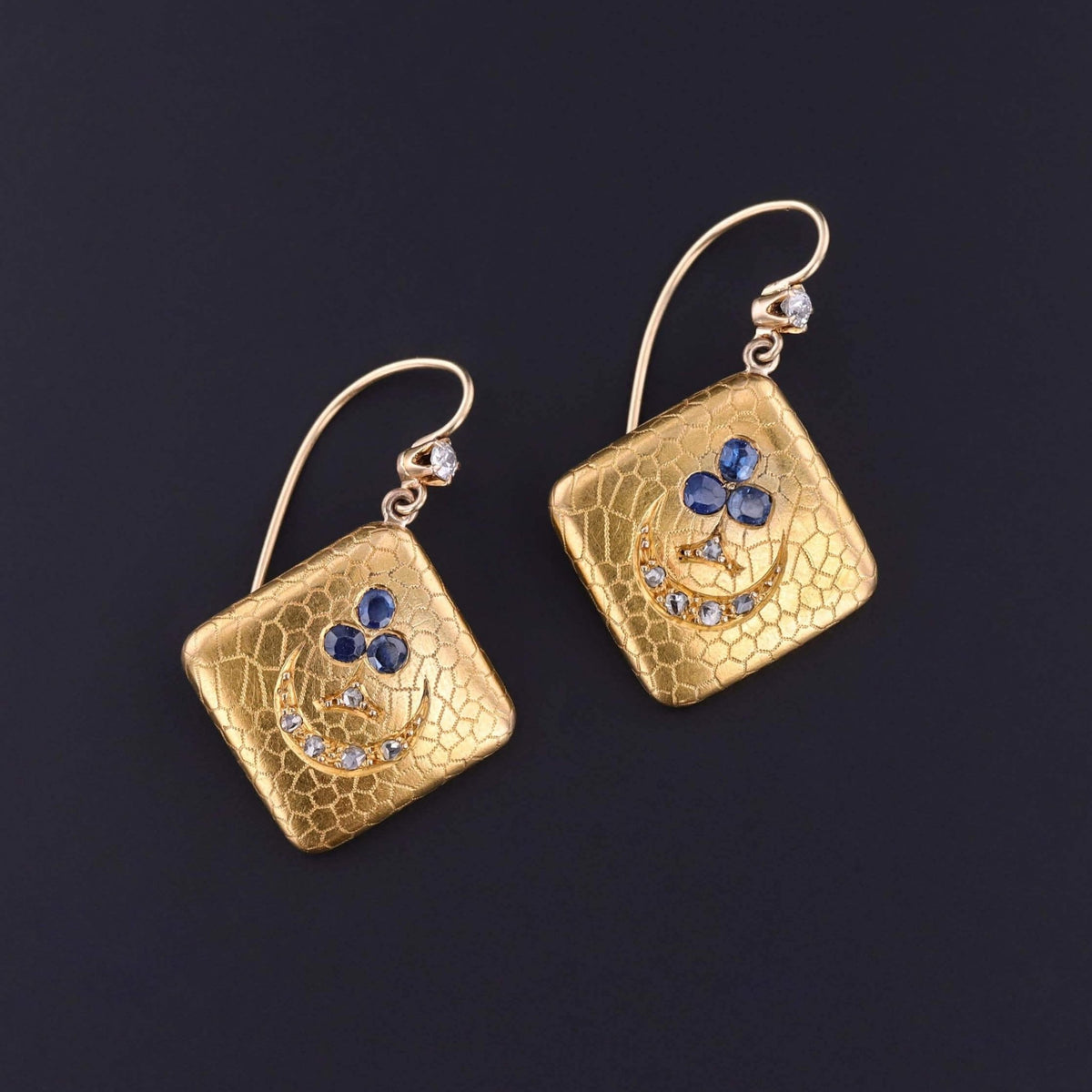 Antique Sapphire and Diamond Earrings of 18k Gold - Trademark Antiques