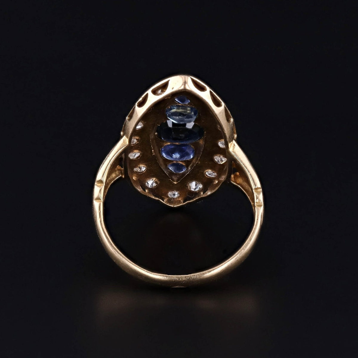 Antique Sapphire and Diamond Navette Ring of 18k Gold - Trademark Antiques