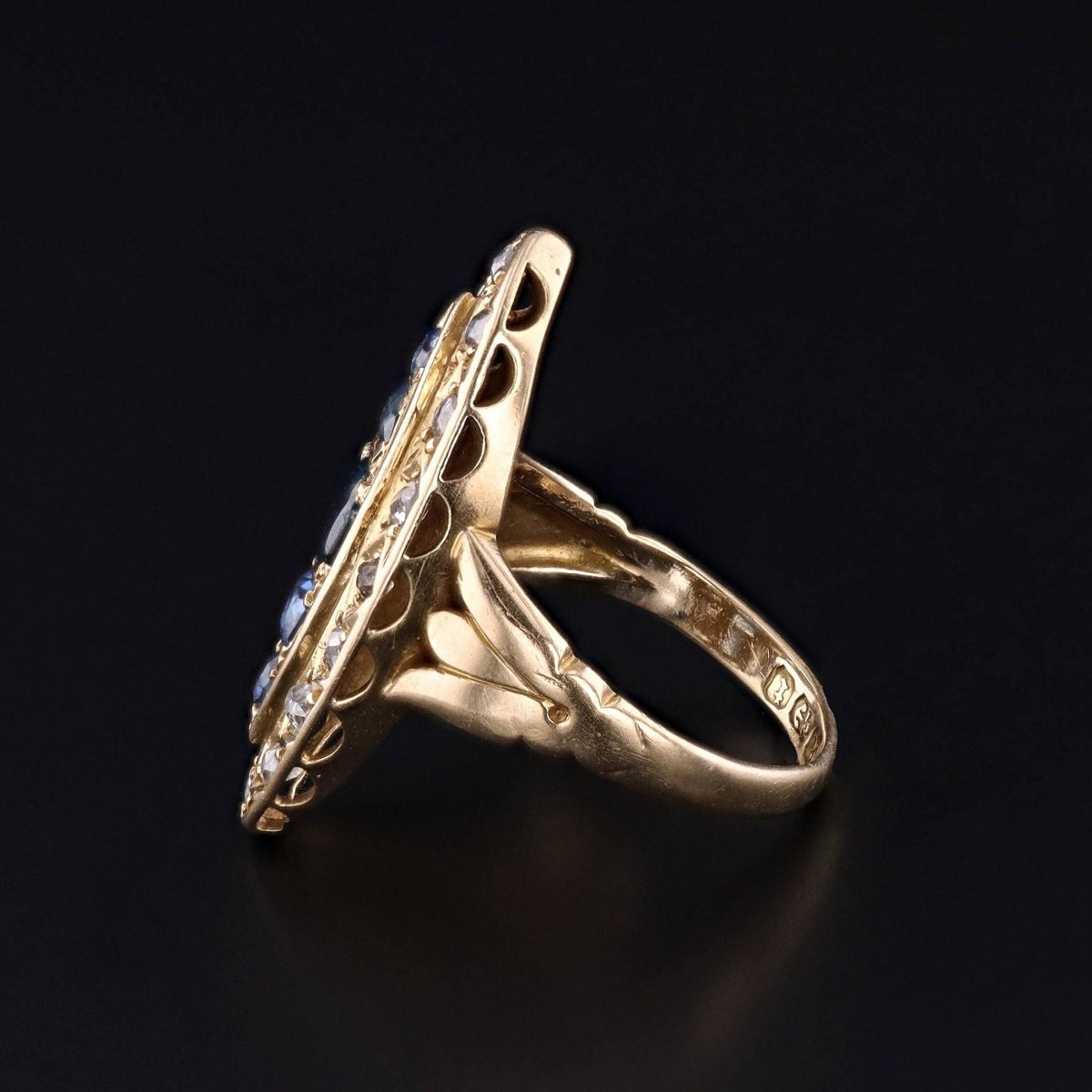 Antique Sapphire and Diamond Navette Ring of 18k Gold - Trademark Antiques