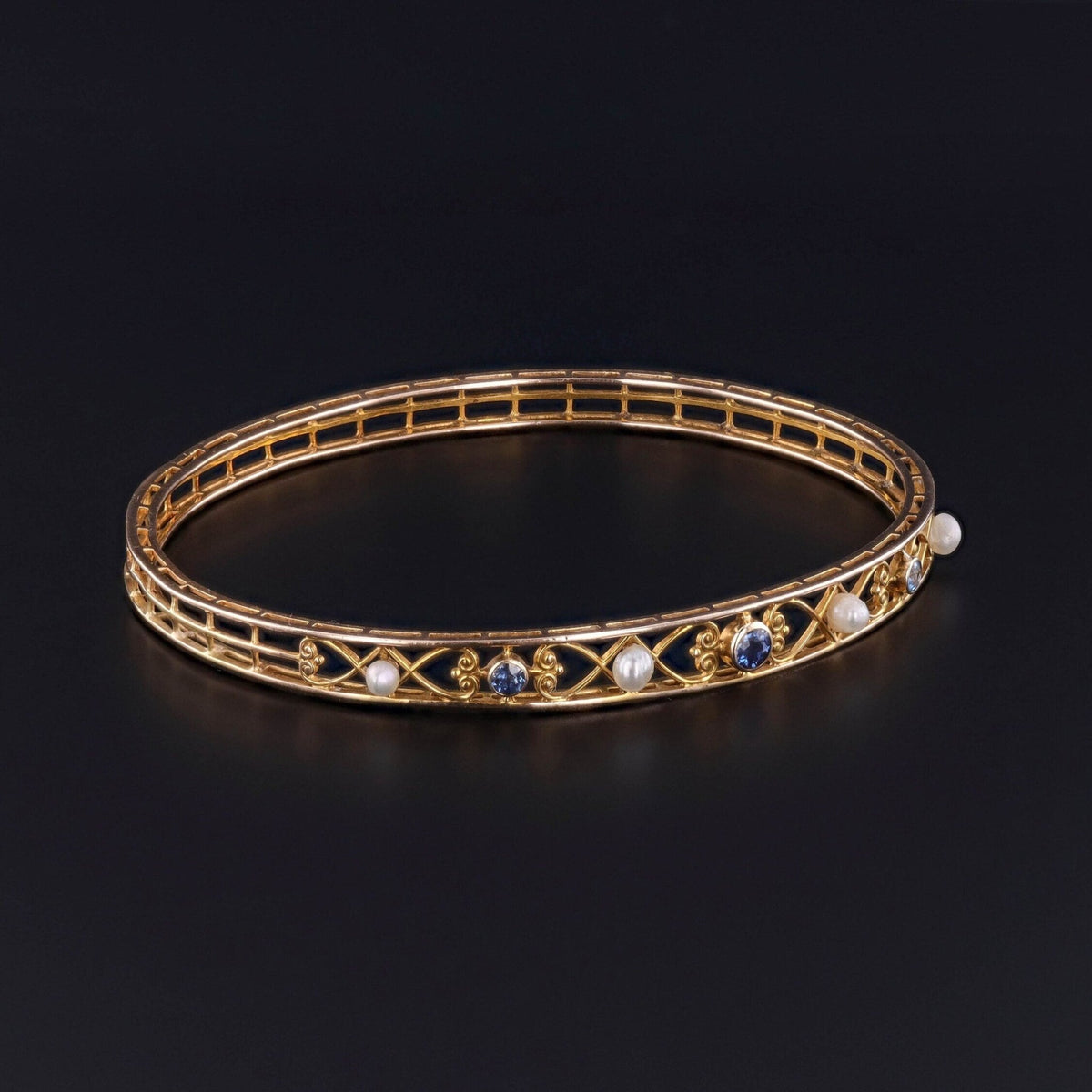 Antique Sapphire and Pearl Bangle by Alling &amp; Co - Trademark Antiques