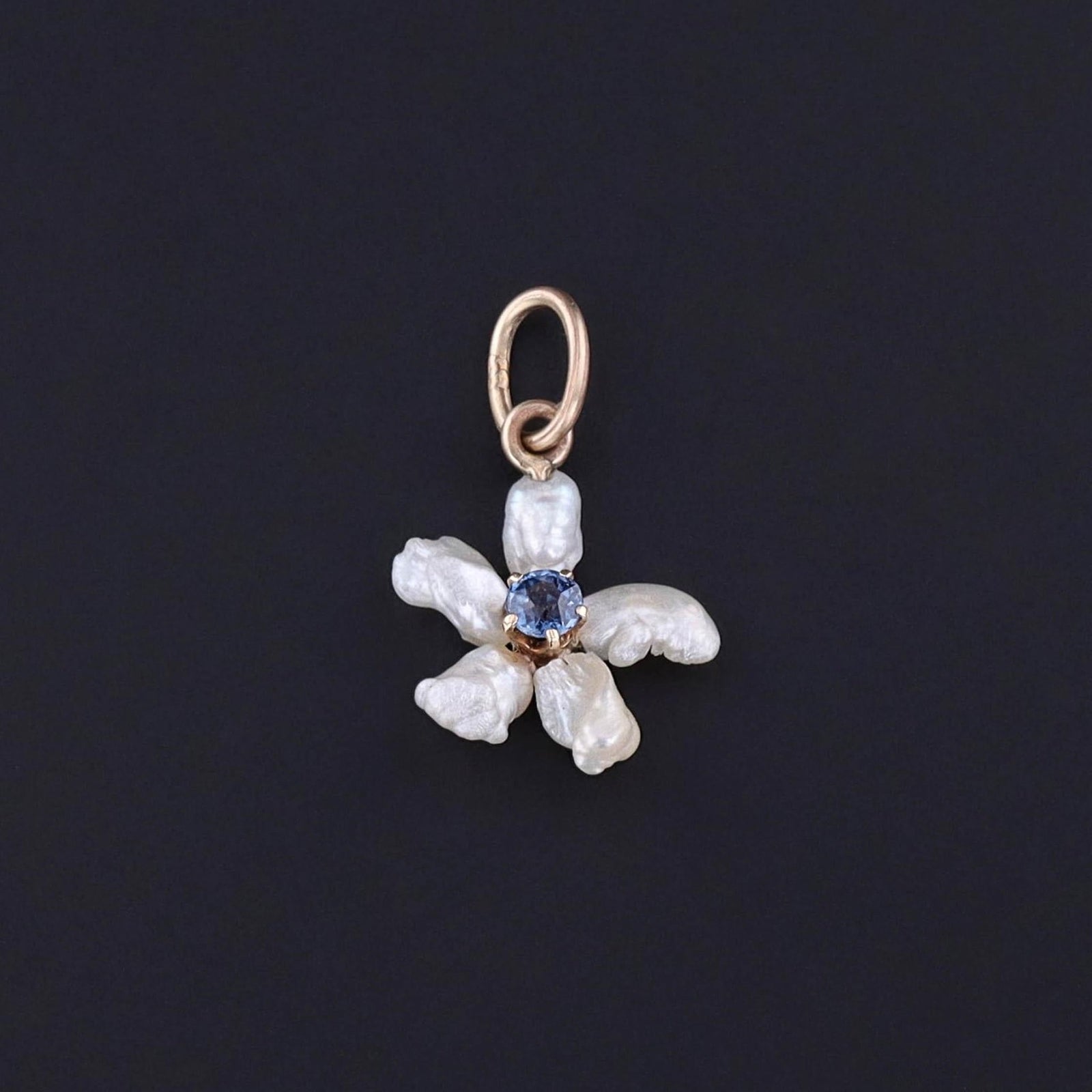 Antique Sapphire and Pearl Daisy Charm of 14k Gold - Trademark Antiques