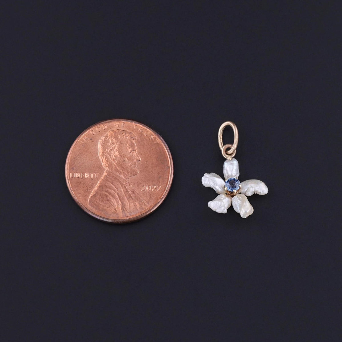 Antique Sapphire and Pearl Daisy Charm of 14k Gold - Trademark Antiques