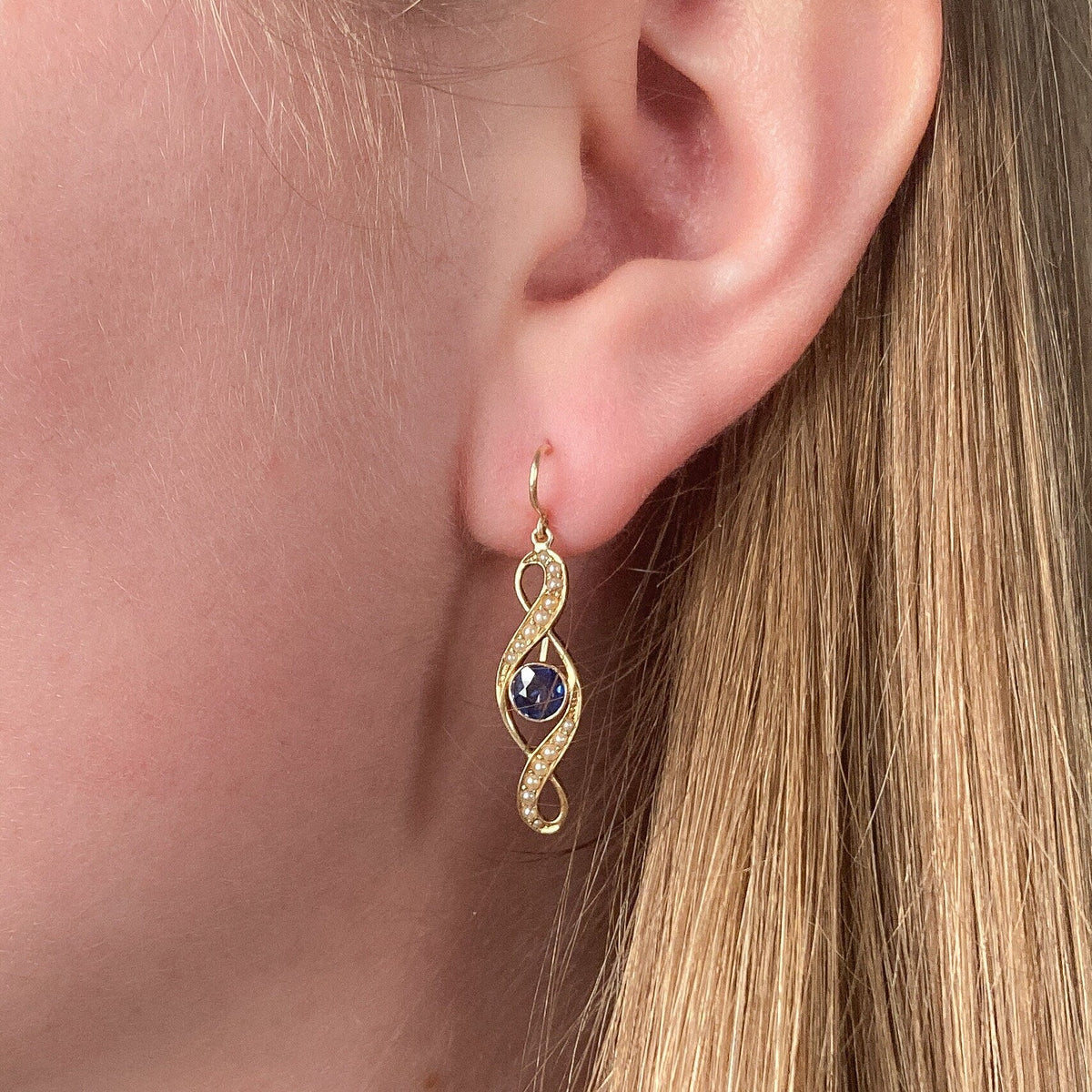 Antique Sapphire and Pearl Earrings of 14k Gold - Trademark Antiques