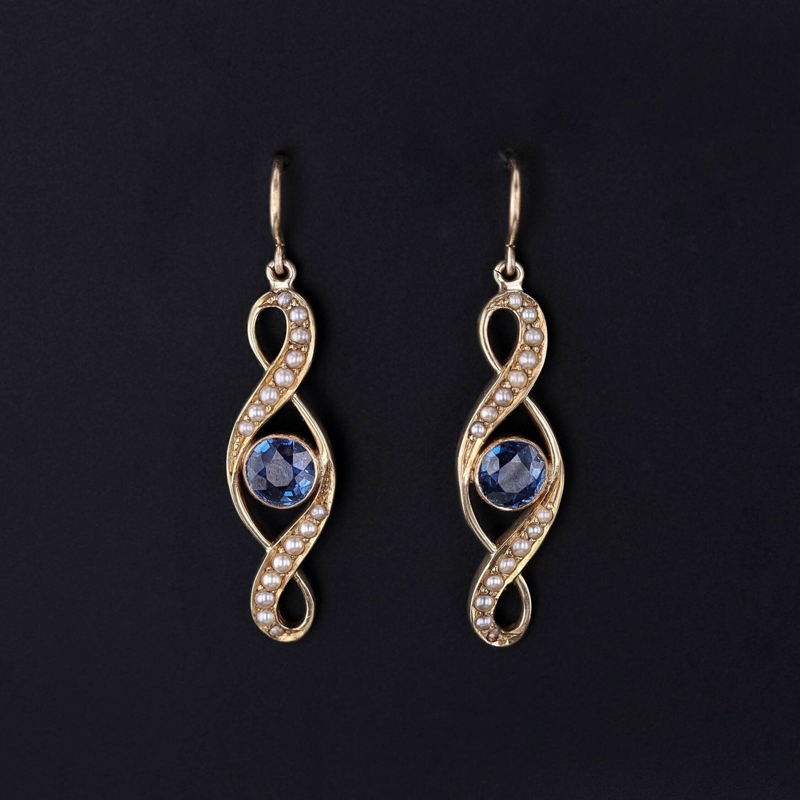 Antique Sapphire and Pearl Earrings of 14k Gold - Trademark Antiques