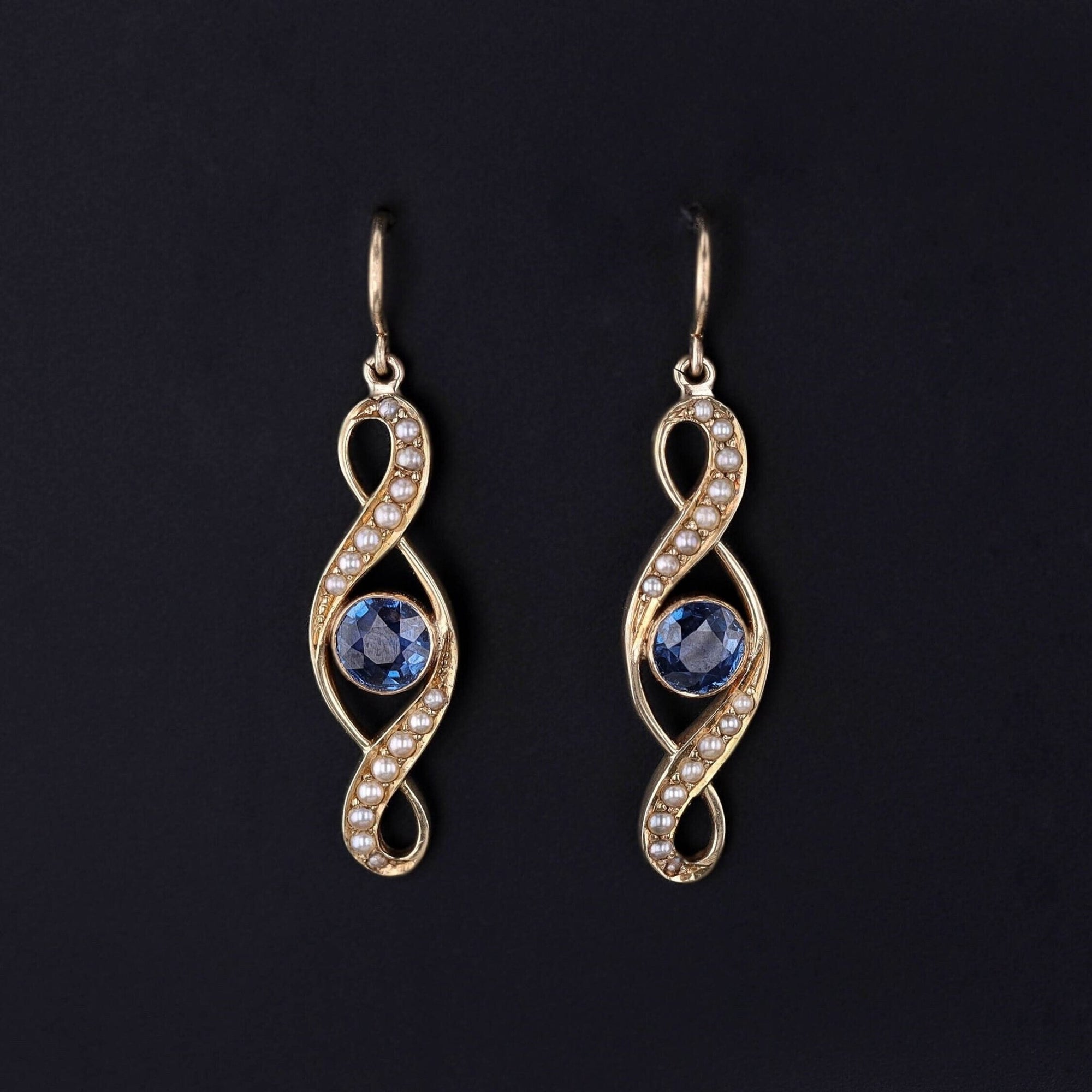 Antique Sapphire and Pearl Earrings of 14k Gold - Trademark Antiques