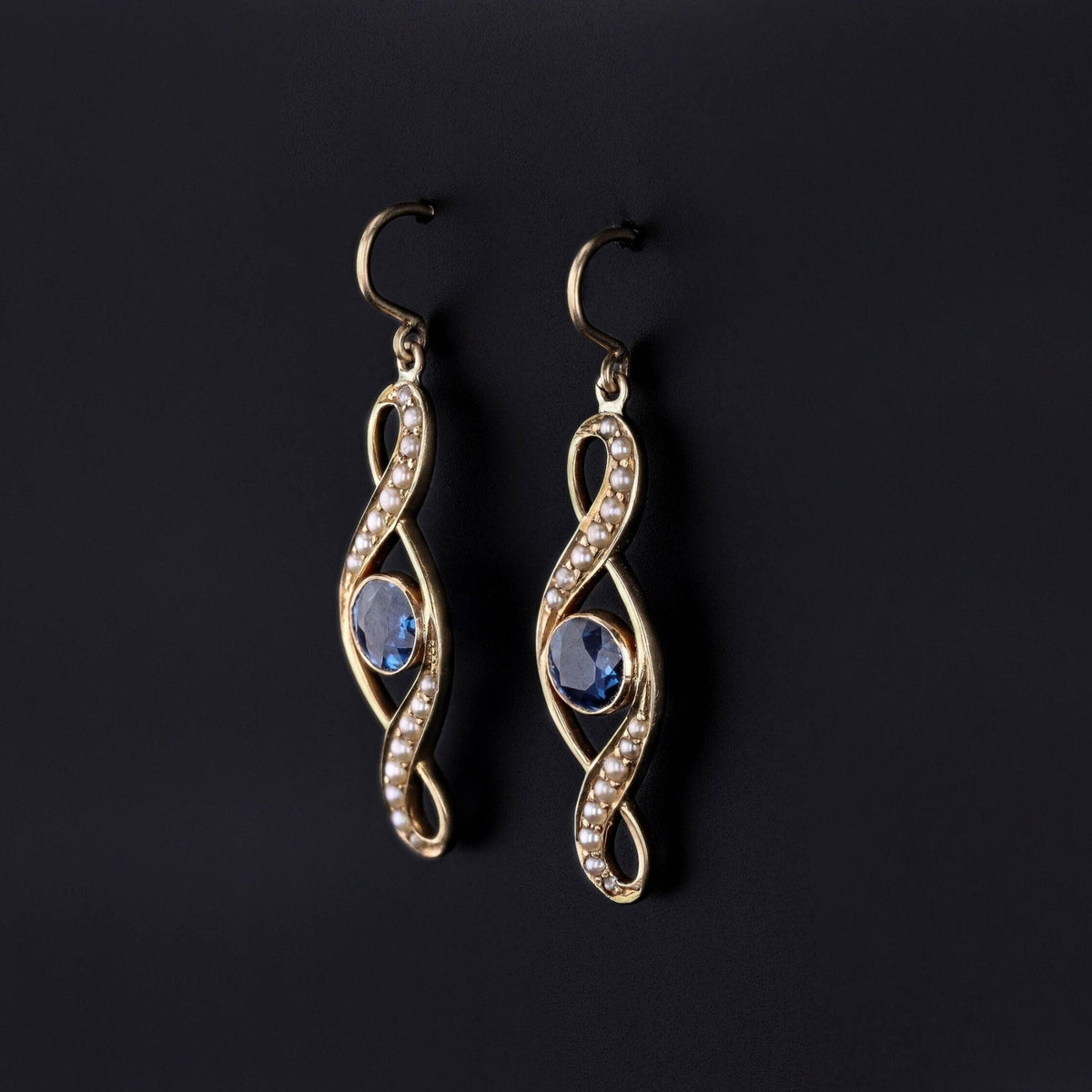 Antique Sapphire and Pearl Earrings of 14k Gold - Trademark Antiques