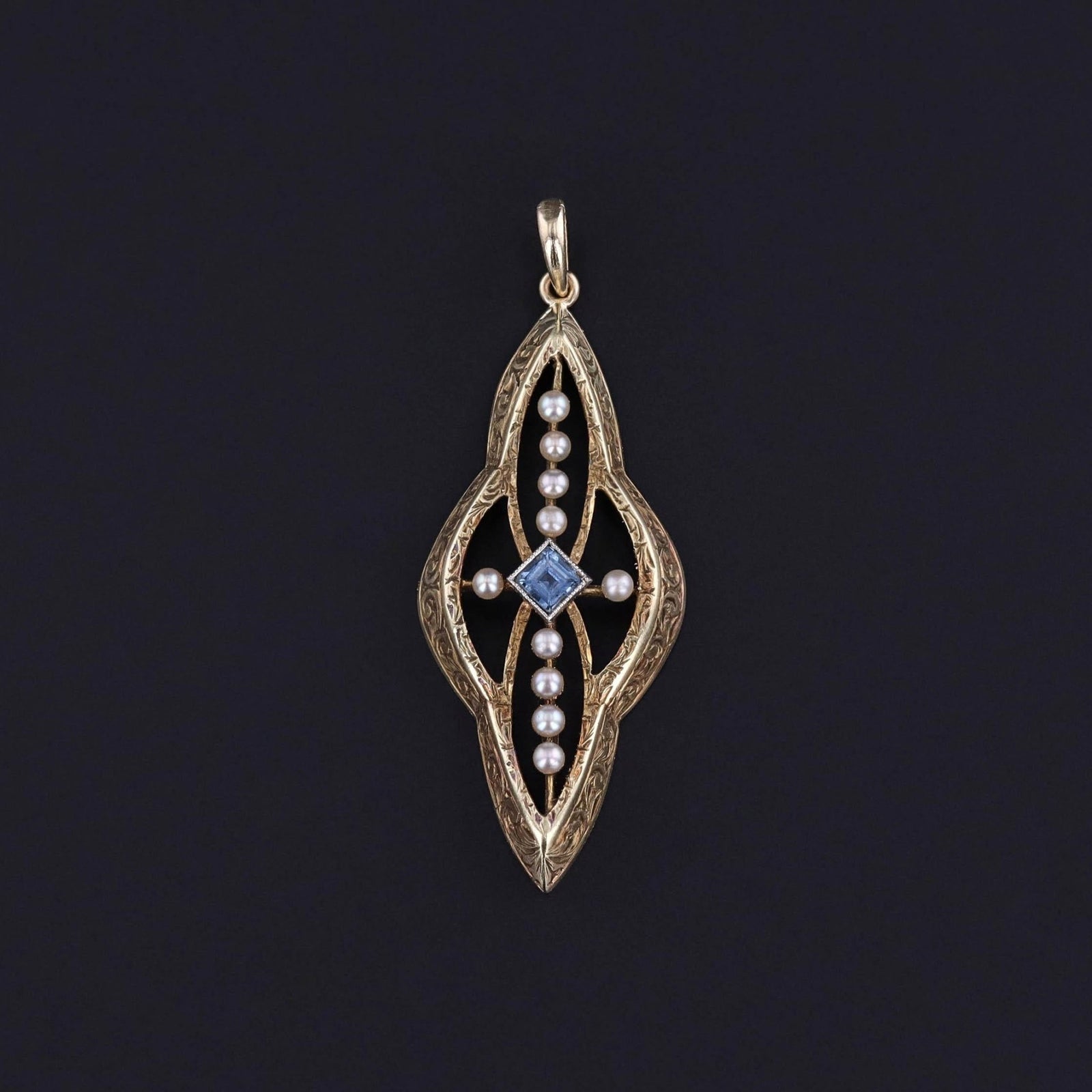 Antique Sapphire and Pearl Pendant of 14k Gold - Trademark Antiques