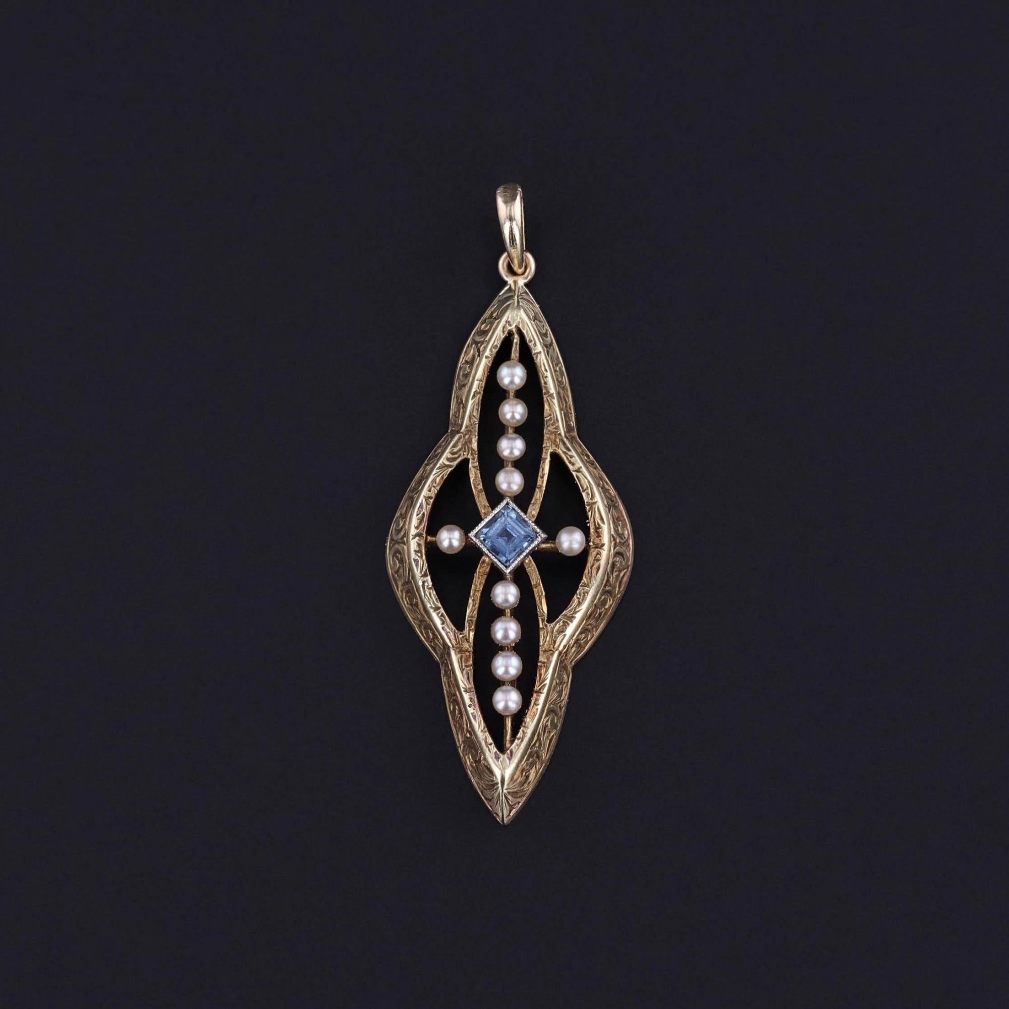 Antique Sapphire and Pearl Pendant of 14k Gold - Trademark Antiques