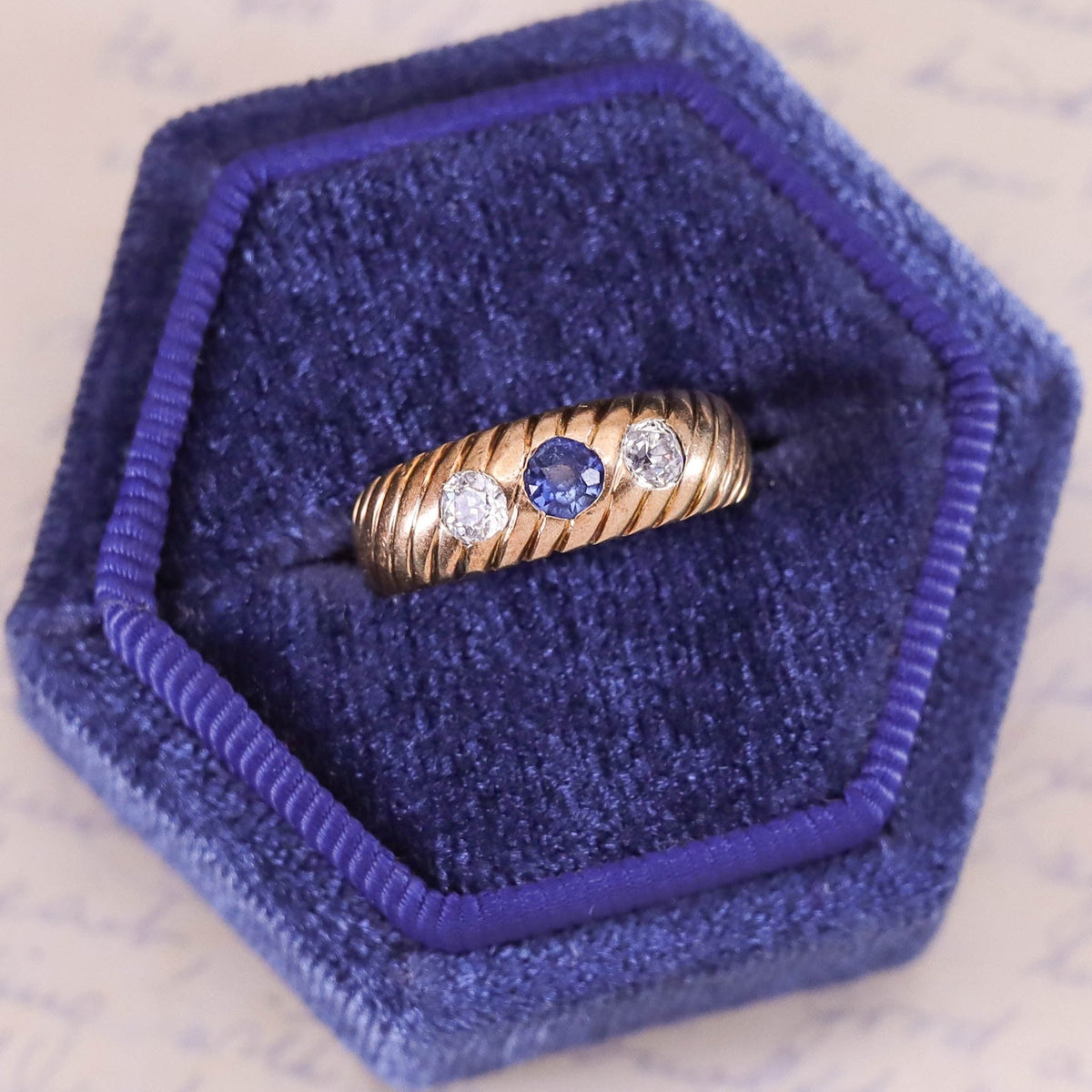 Antique Sapphire &amp; Diamond Ring of 14k Gold - Trademark Antiques