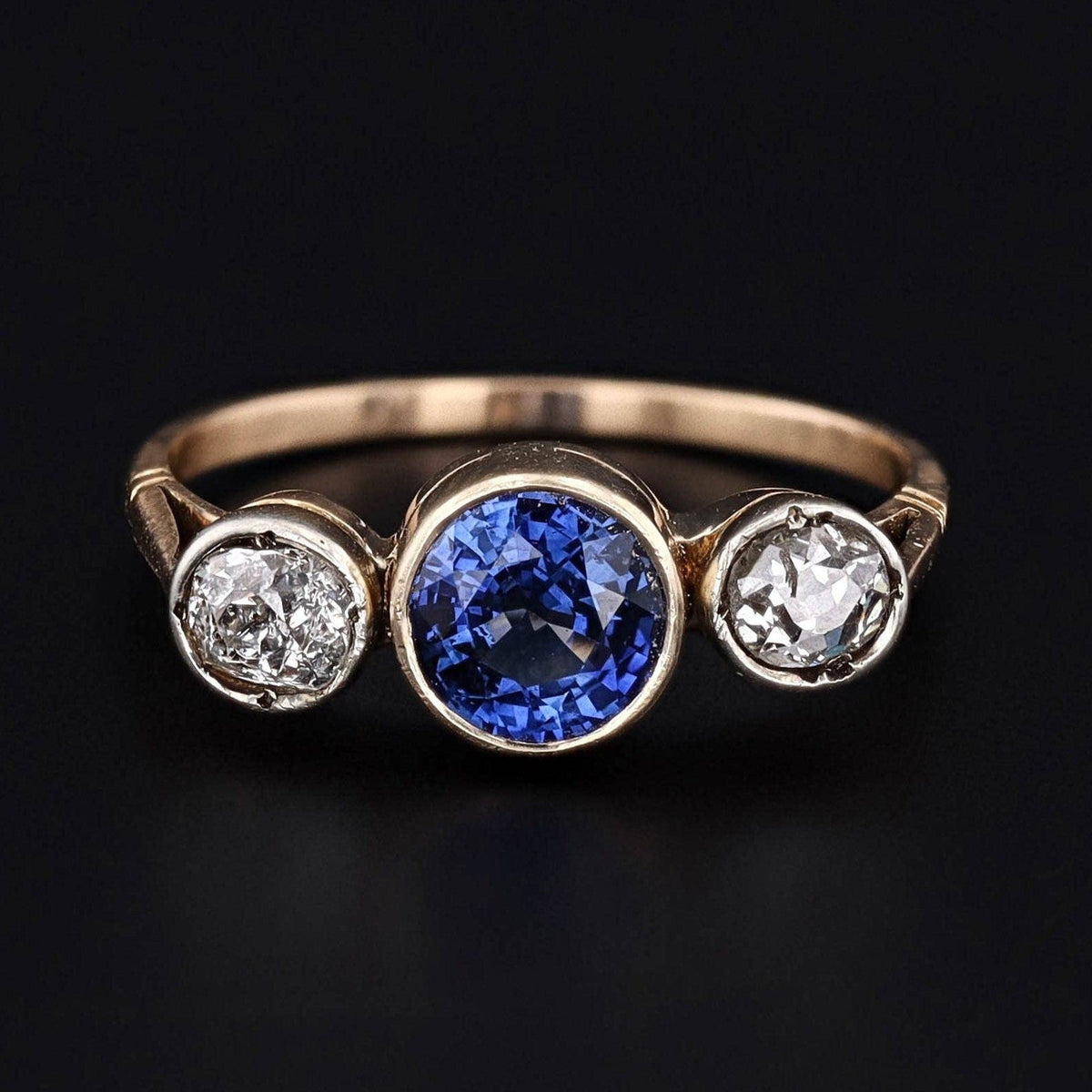 Antique Sapphire &amp; Diamond Ring of 14k Gold - Trademark Antiques