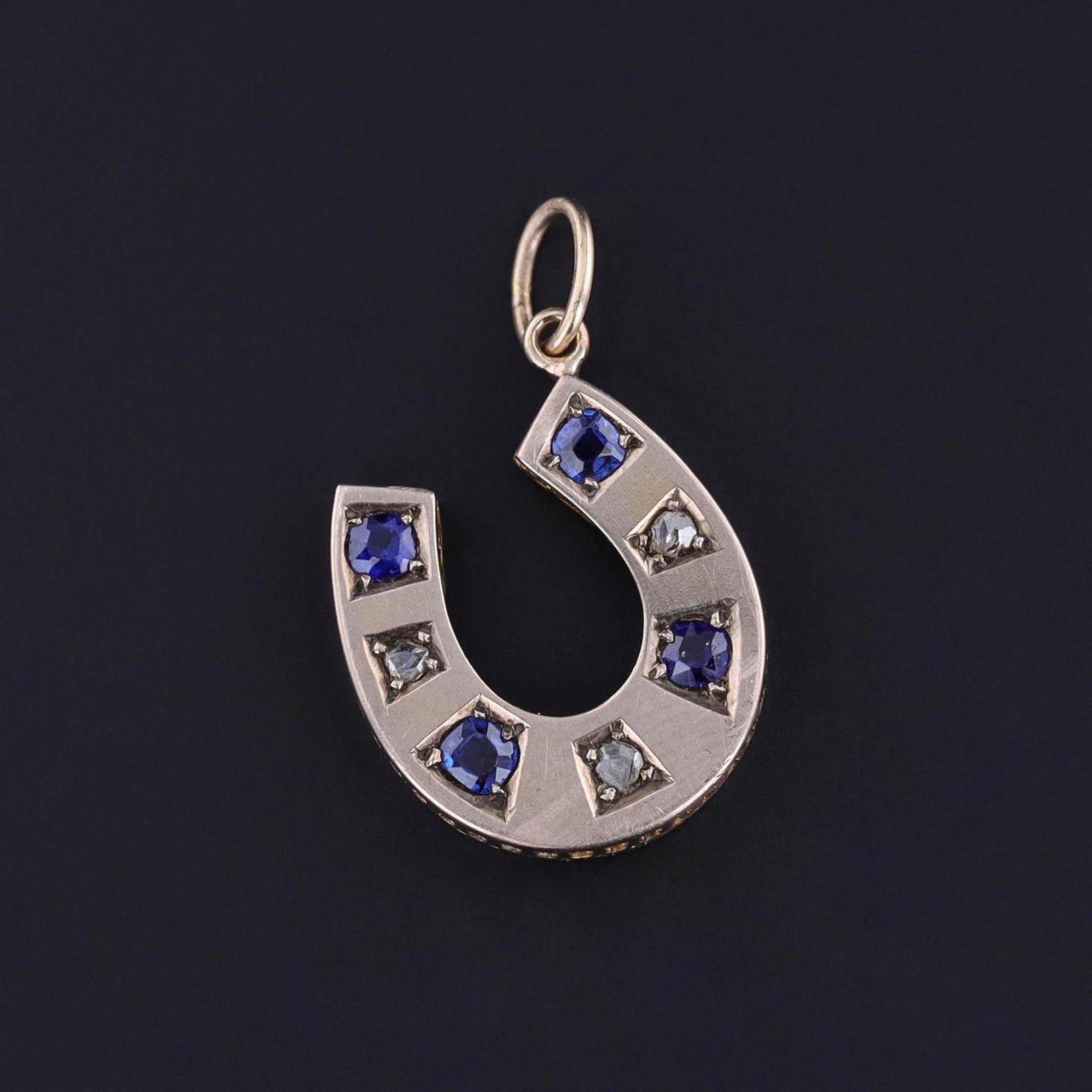 Antique Sapphire Doublet and Diamond Horseshoe Pendant - Trademark Antiques