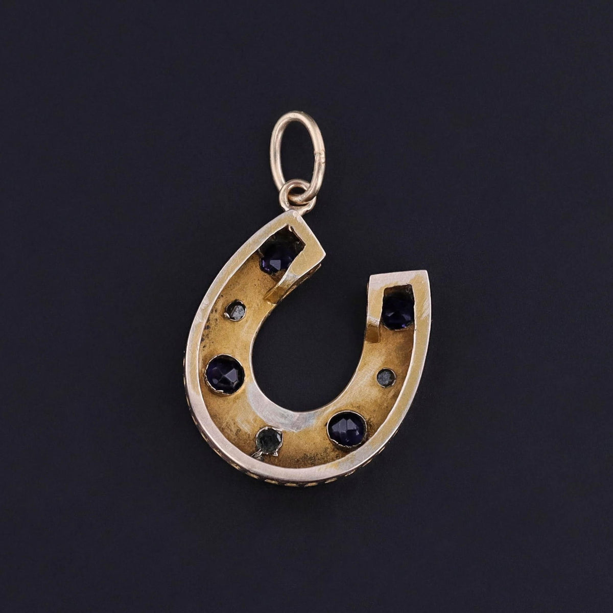 Antique Sapphire Doublet and Diamond Horseshoe Pendant - Trademark Antiques