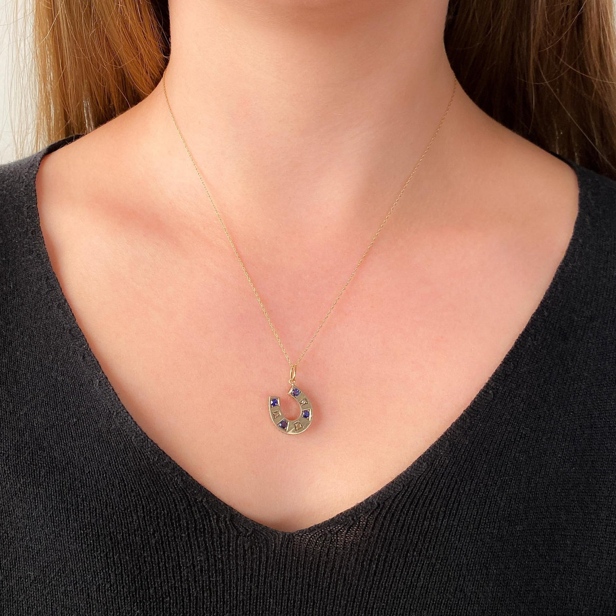 Antique Sapphire Doublet and Diamond Horseshoe Pendant - Trademark Antiques