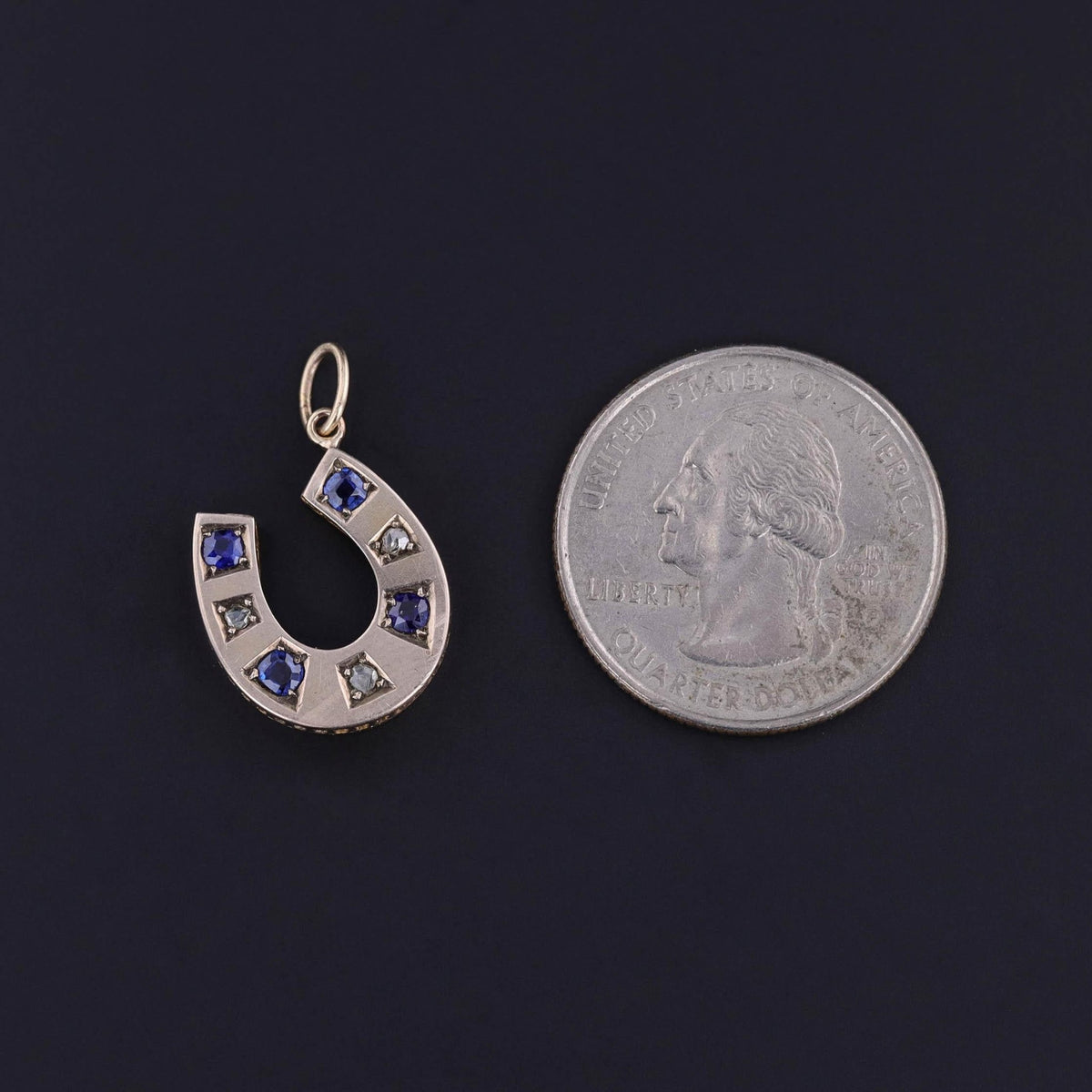 Antique Sapphire Doublet and Diamond Horseshoe Pendant - Trademark Antiques