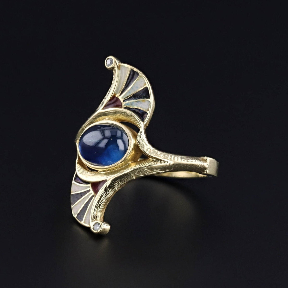 Antique Sapphire &amp; Enamel Ring of 18k Gold - Trademark Antiques