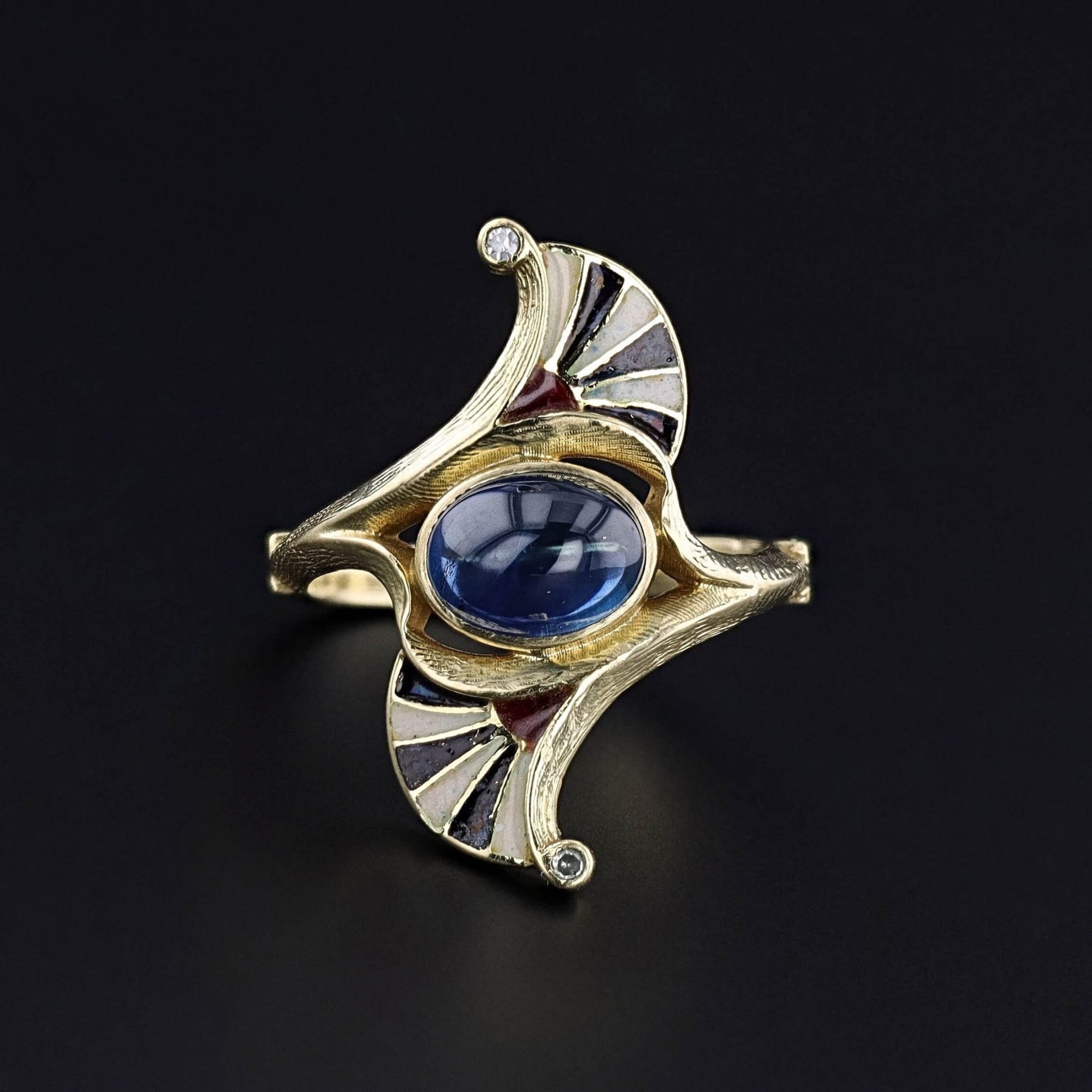 Antique Sapphire & Enamel Ring of 18k Gold - Trademark Antiques