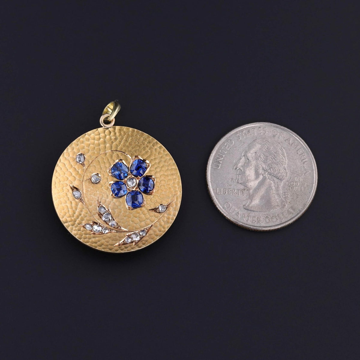 Antique Sapphire Flower Pendant of 18k Gold - Trademark Antiques