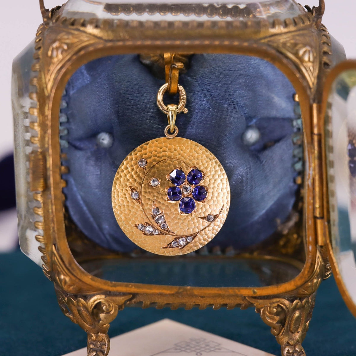 Antique Sapphire Flower Pendant of 18k Gold - Trademark Antiques