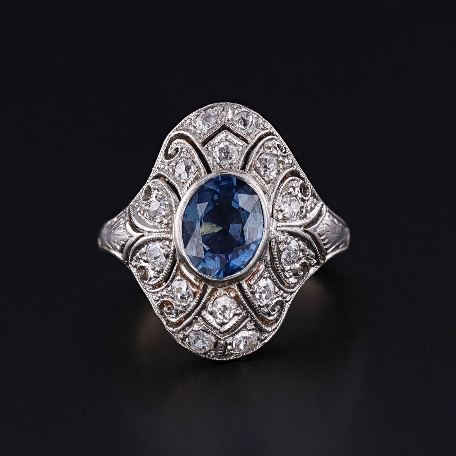Antique Sapphire Ring of Platinum Topped 15k Gold - Trademark Antiques