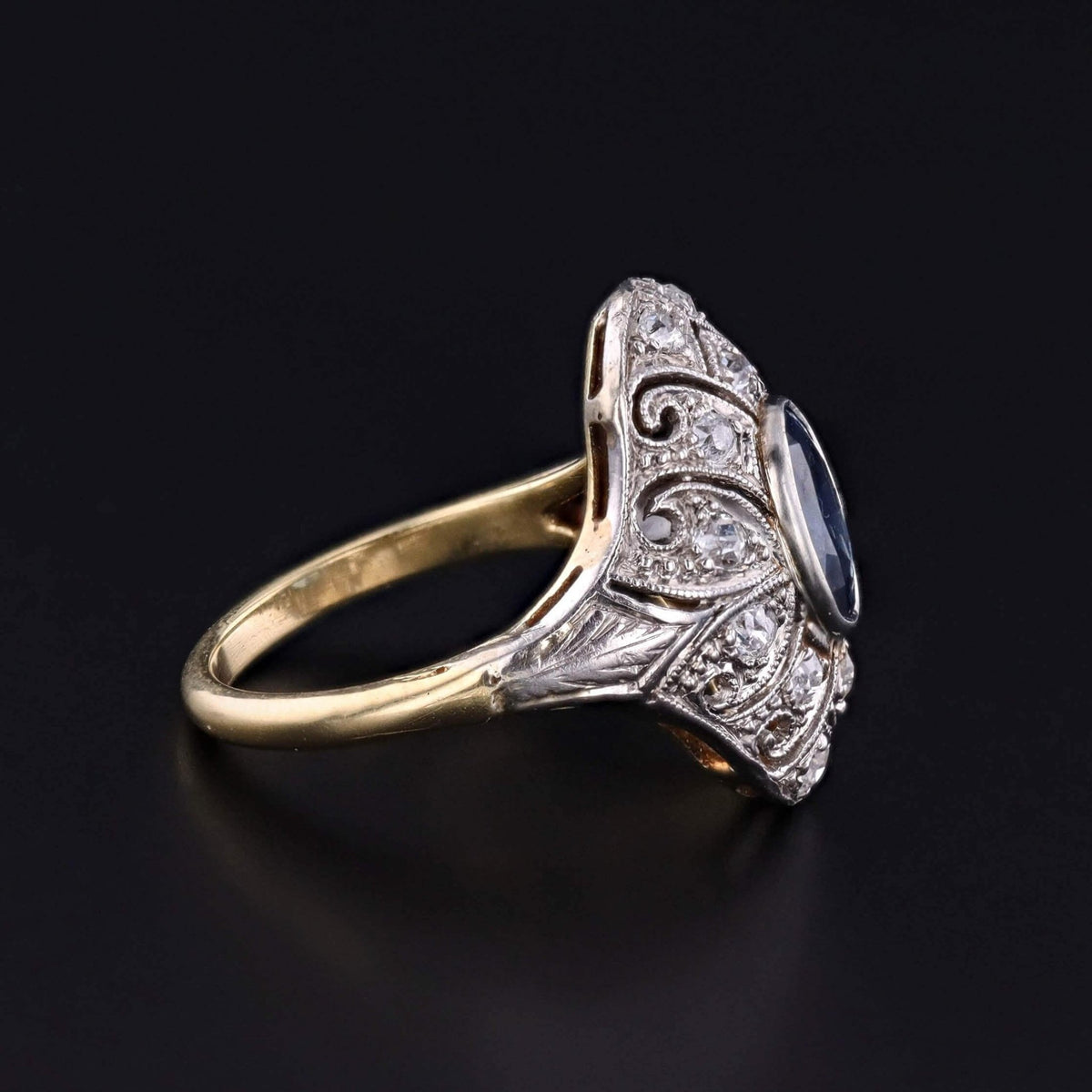 Antique Sapphire Ring of Platinum Topped 15k Gold - Trademark Antiques