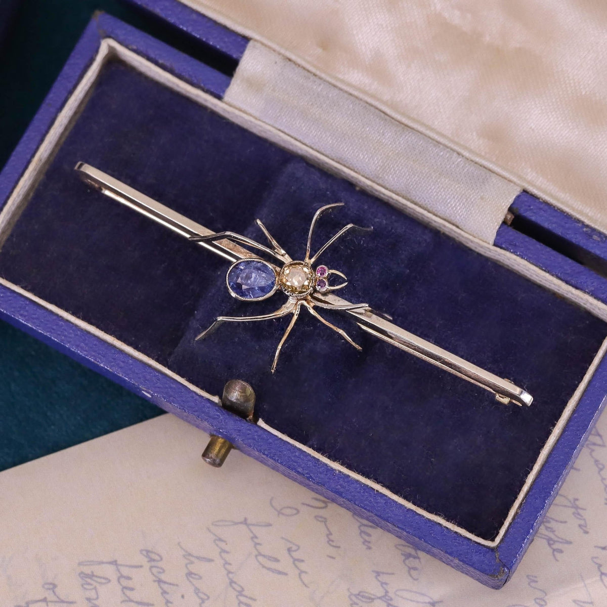 Antique Sapphire Spider Brooch of Platinum &amp; 14k Gold - Trademark Antiques