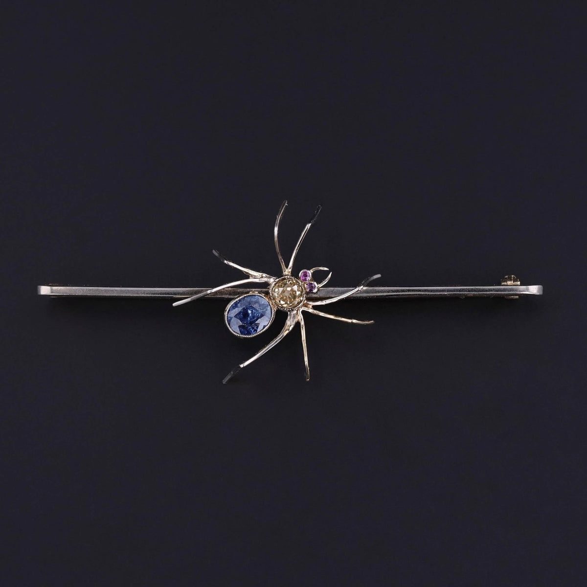 Antique Sapphire Spider Brooch of Platinum &amp; 14k Gold - Trademark Antiques