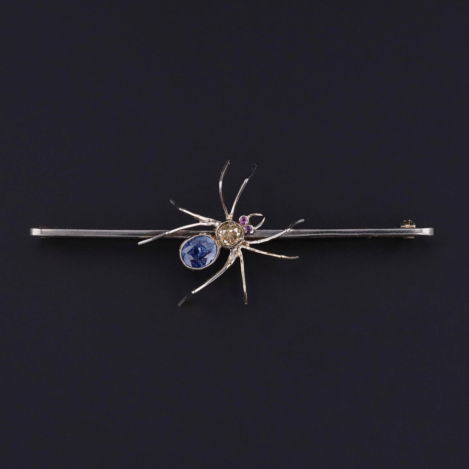 Antique Sapphire Spider Brooch of Platinum & 14k Gold - Trademark Antiques