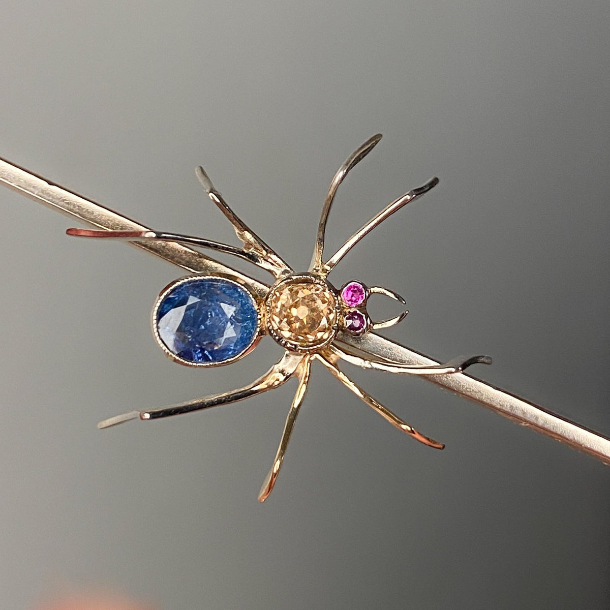 Antique Sapphire Spider Brooch of Platinum &amp; 14k Gold - Trademark Antiques
