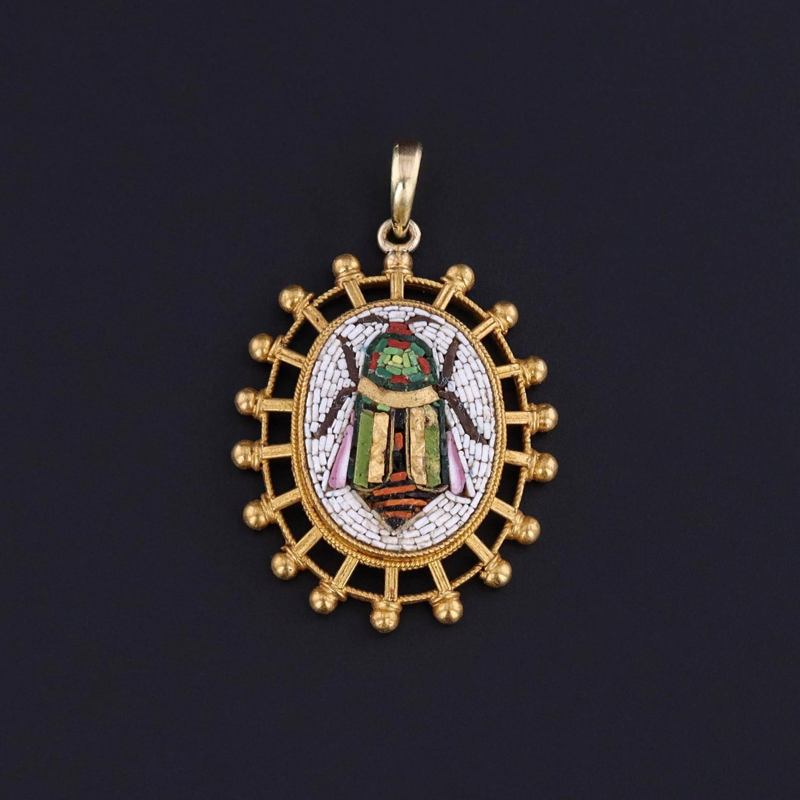 Antique Scarab Micromosaic Pendant of 18k Gold - Trademark Antiques