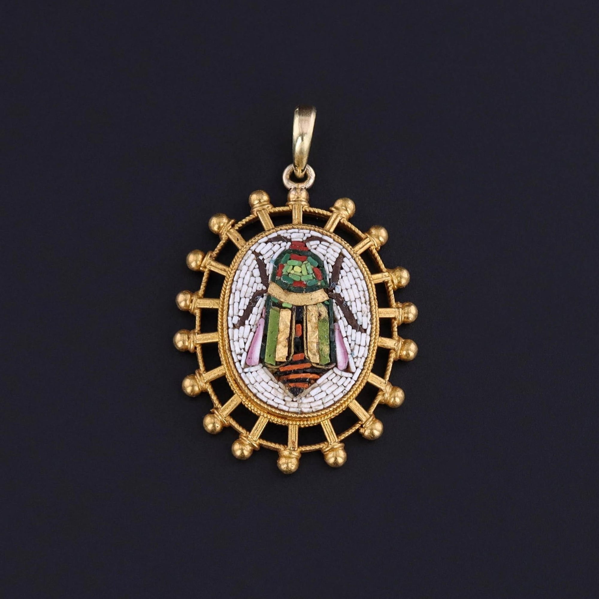 Antique Scarab Micromosaic Pendant of 18k Gold - Trademark Antiques