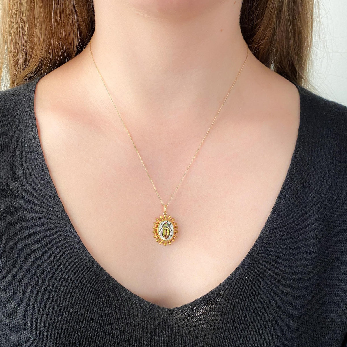 Antique Scarab Micromosaic Pendant of 18k Gold - Trademark Antiques