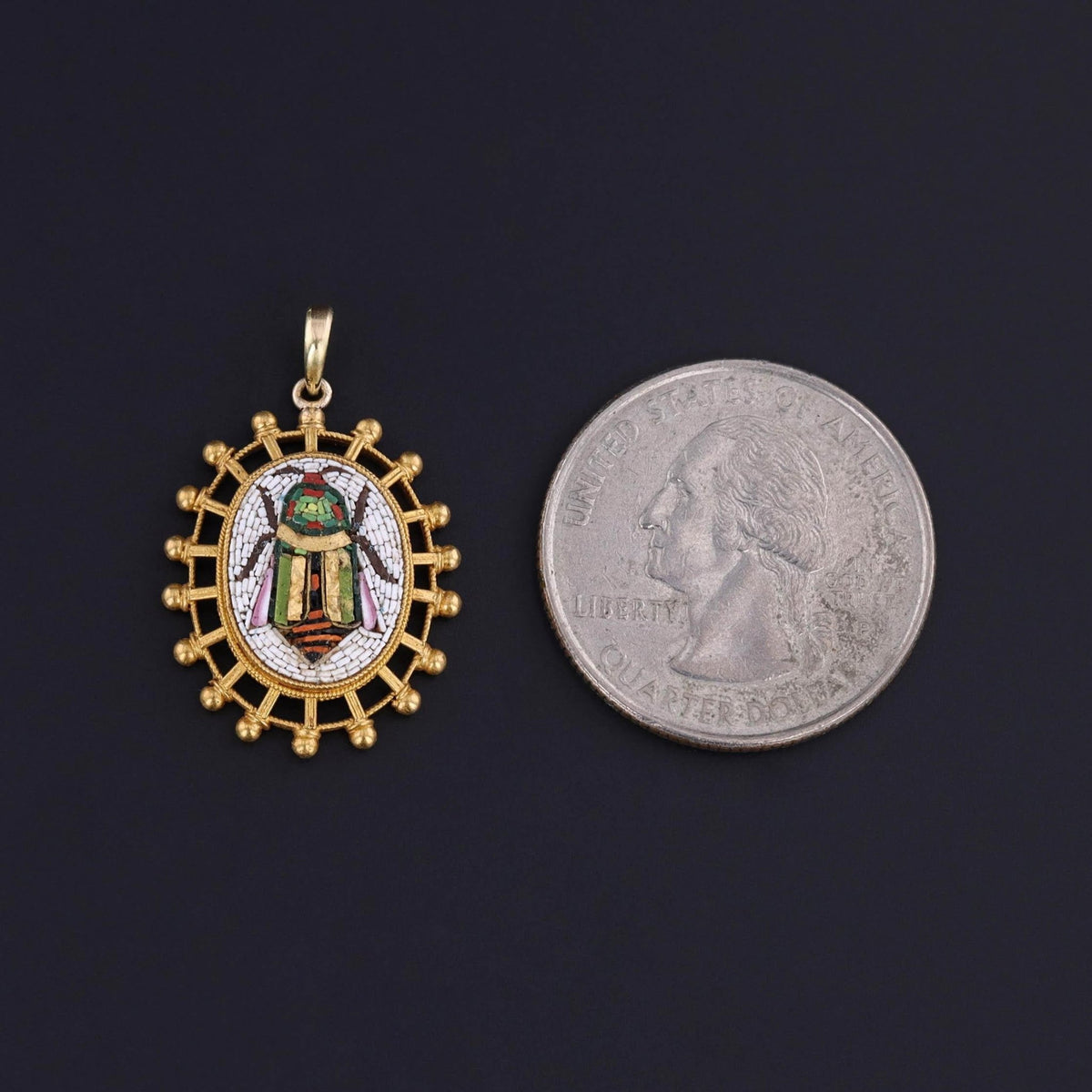 Antique Scarab Micromosaic Pendant of 18k Gold - Trademark Antiques