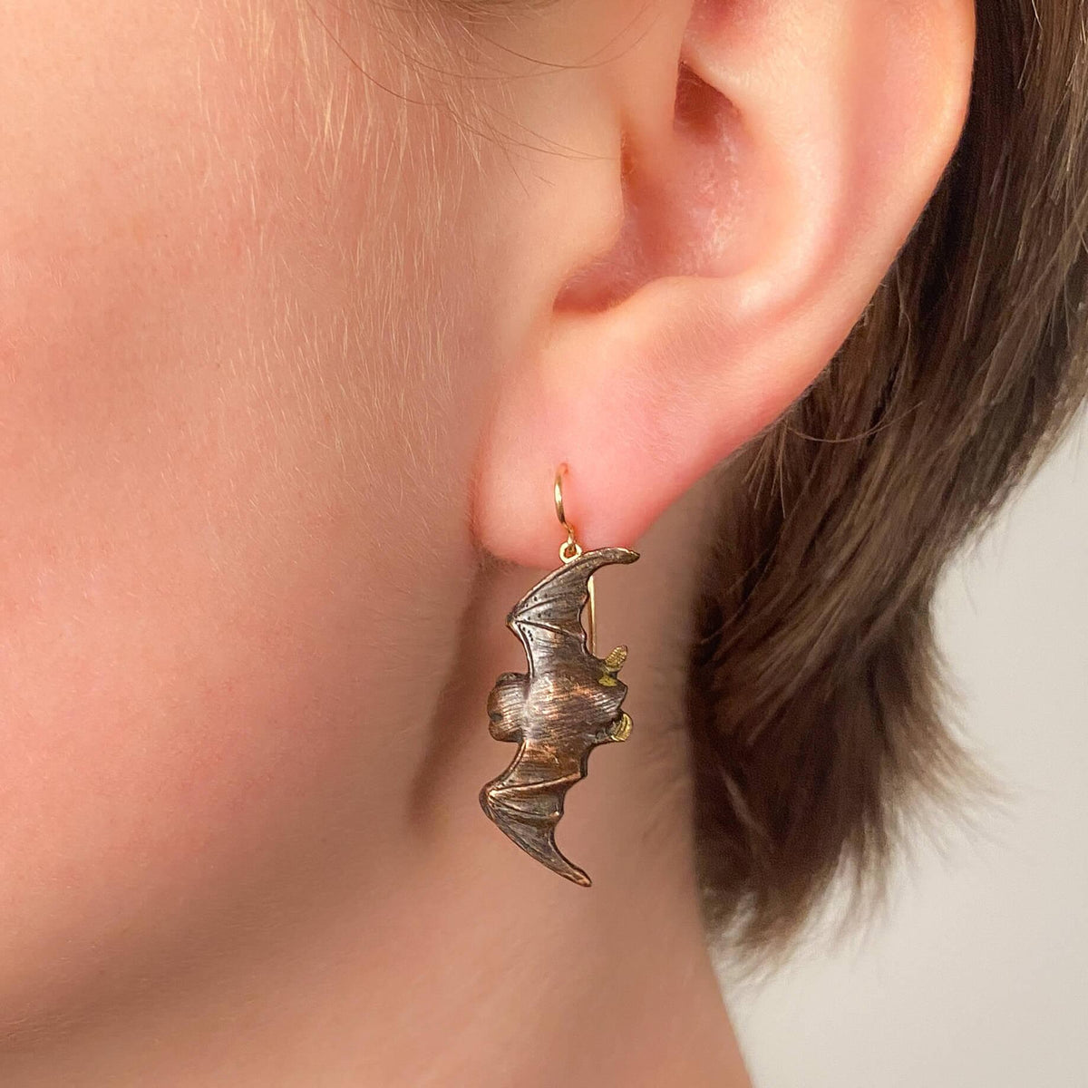 Antique Shakudo Bat Earrings of 14k Gold - Trademark Antiques