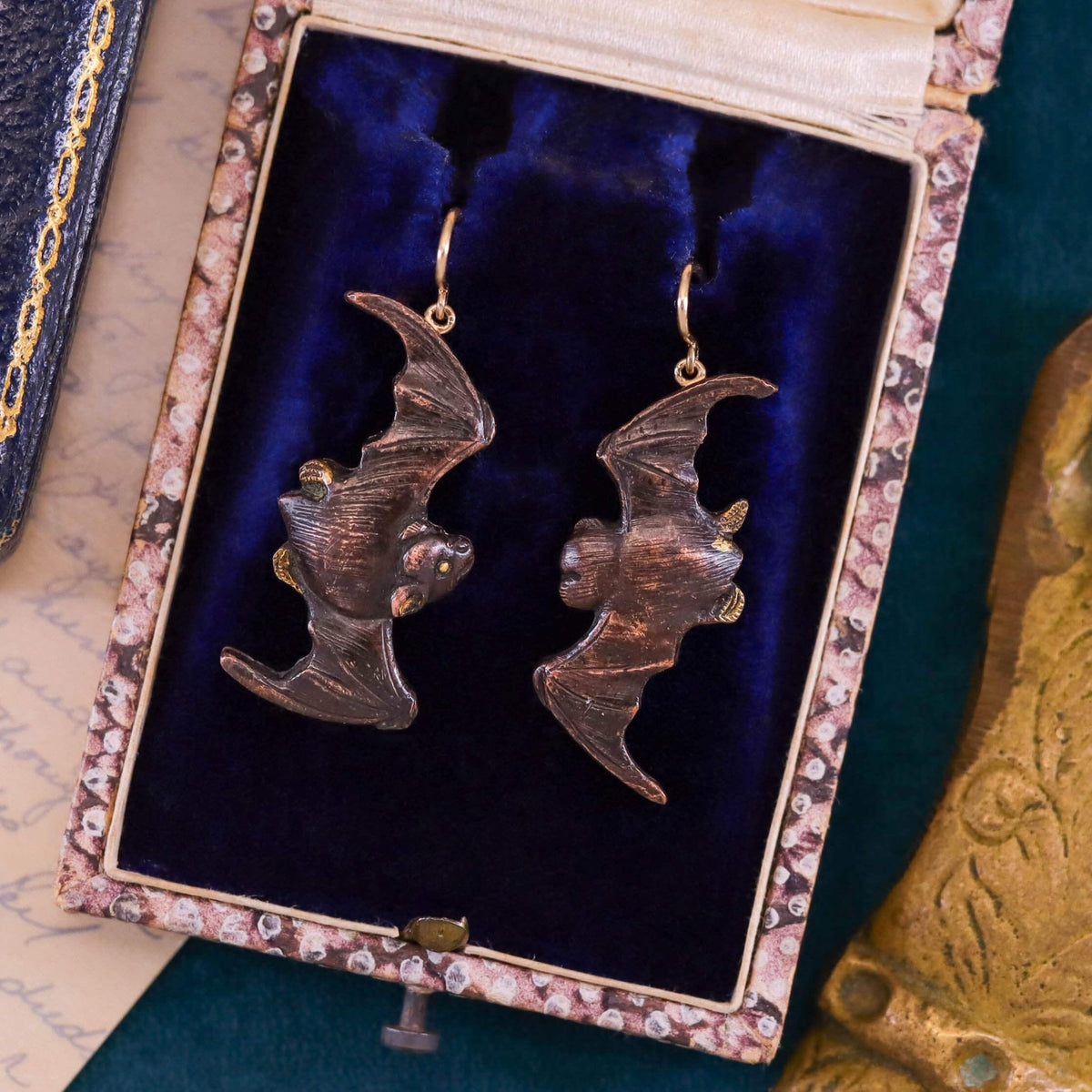 Antique Shakudo Bat Earrings of 14k Gold - Trademark Antiques