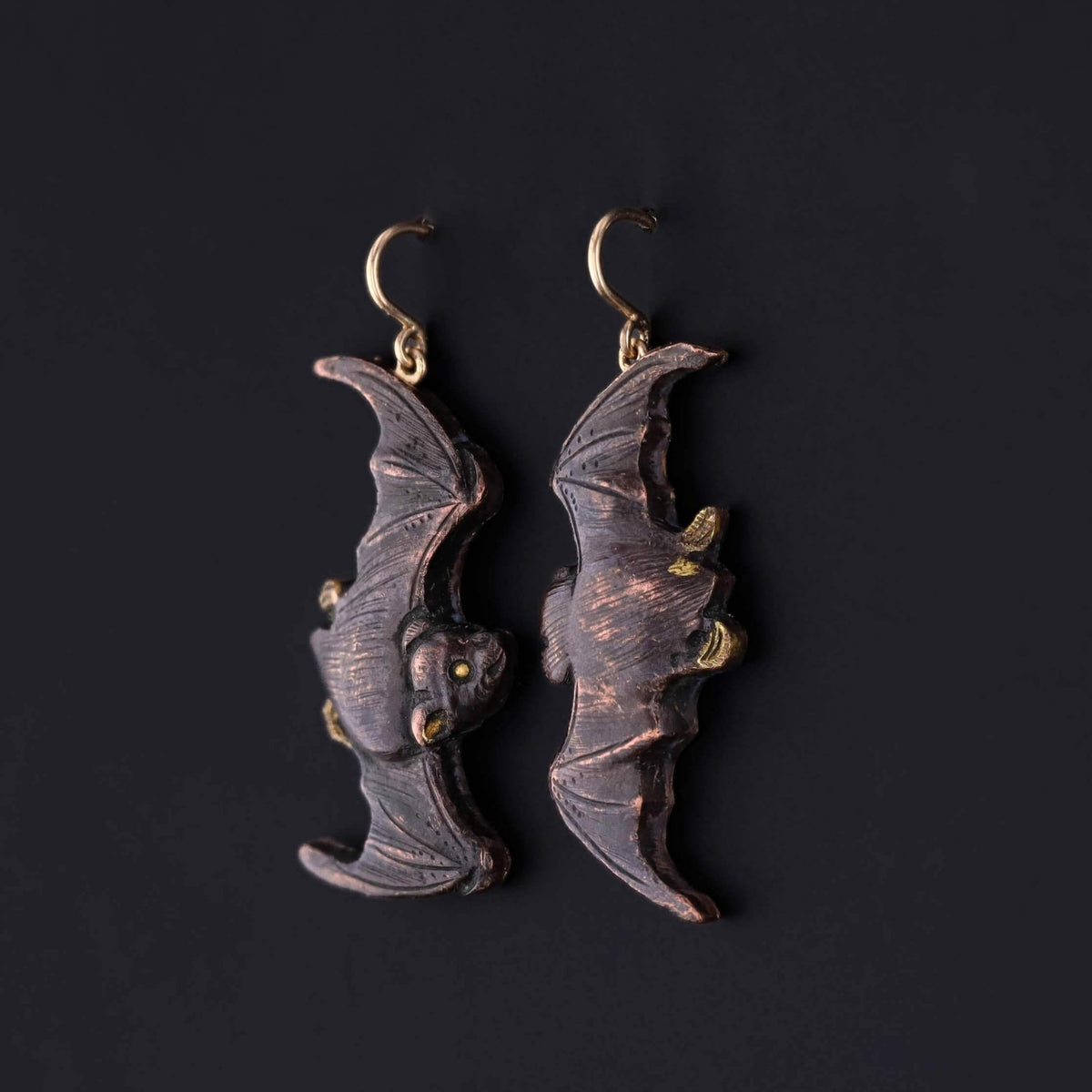 Antique Shakudo Bat Earrings of 14k Gold - Trademark Antiques