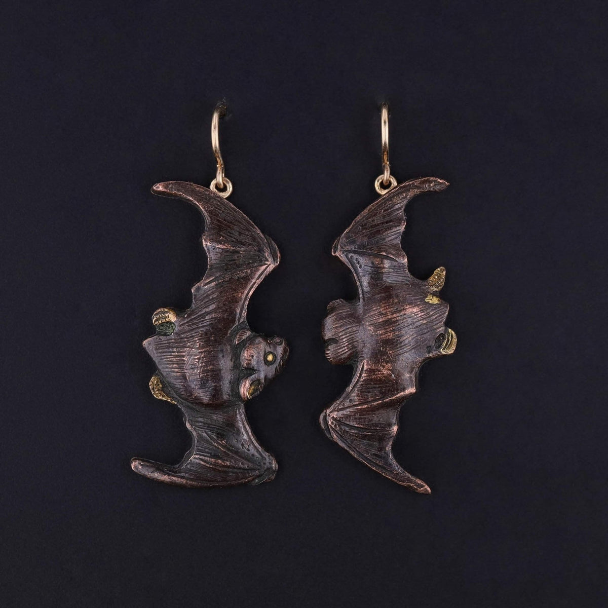 Antique Shakudo Bat Earrings of 14k Gold - Trademark Antiques