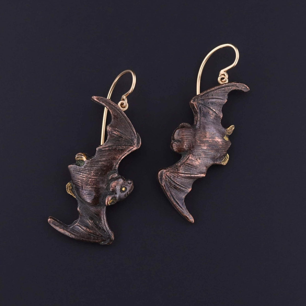 Antique Shakudo Bat Earrings of 14k Gold - Trademark Antiques