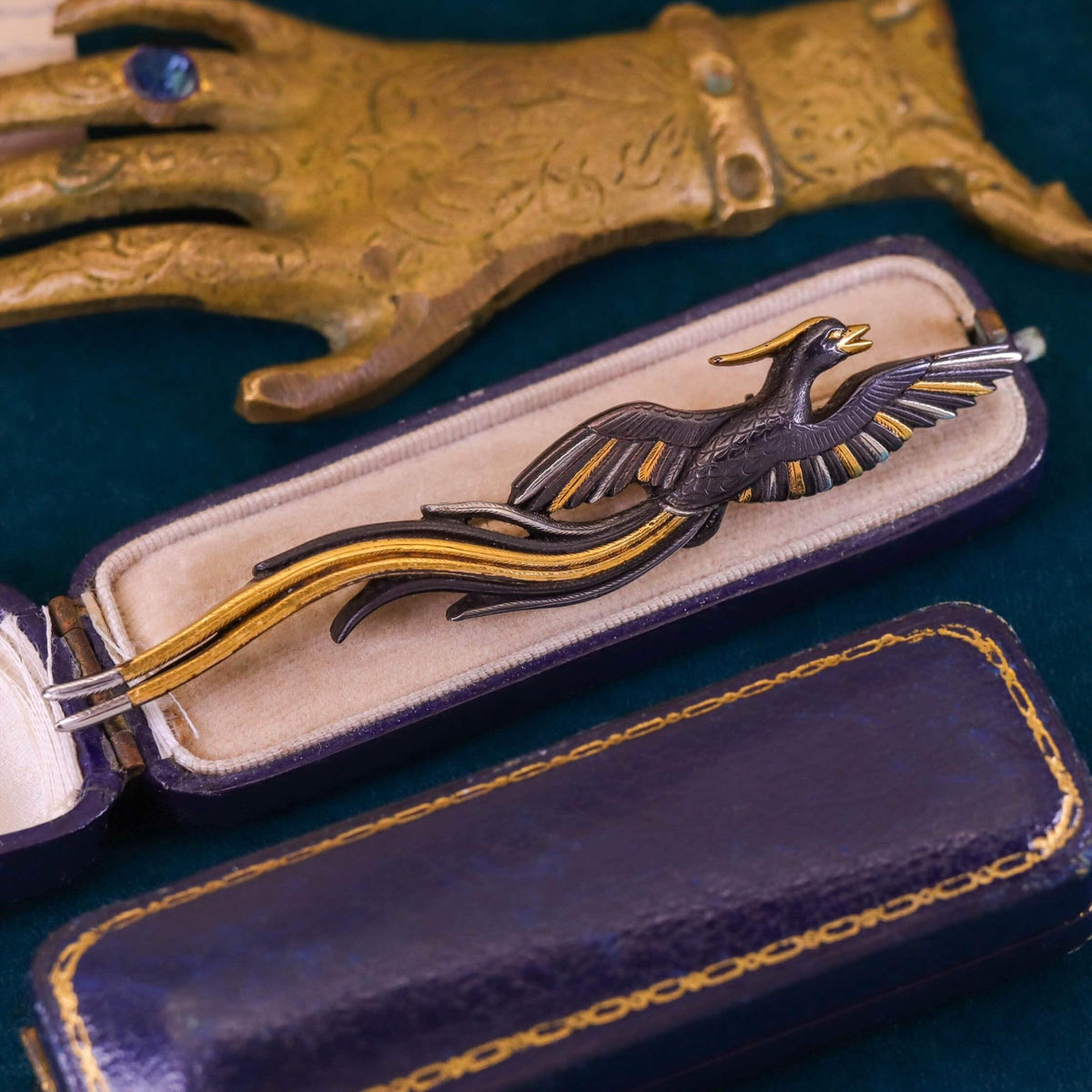 Antique Shakudo Bird Brooch - Trademark Antiques