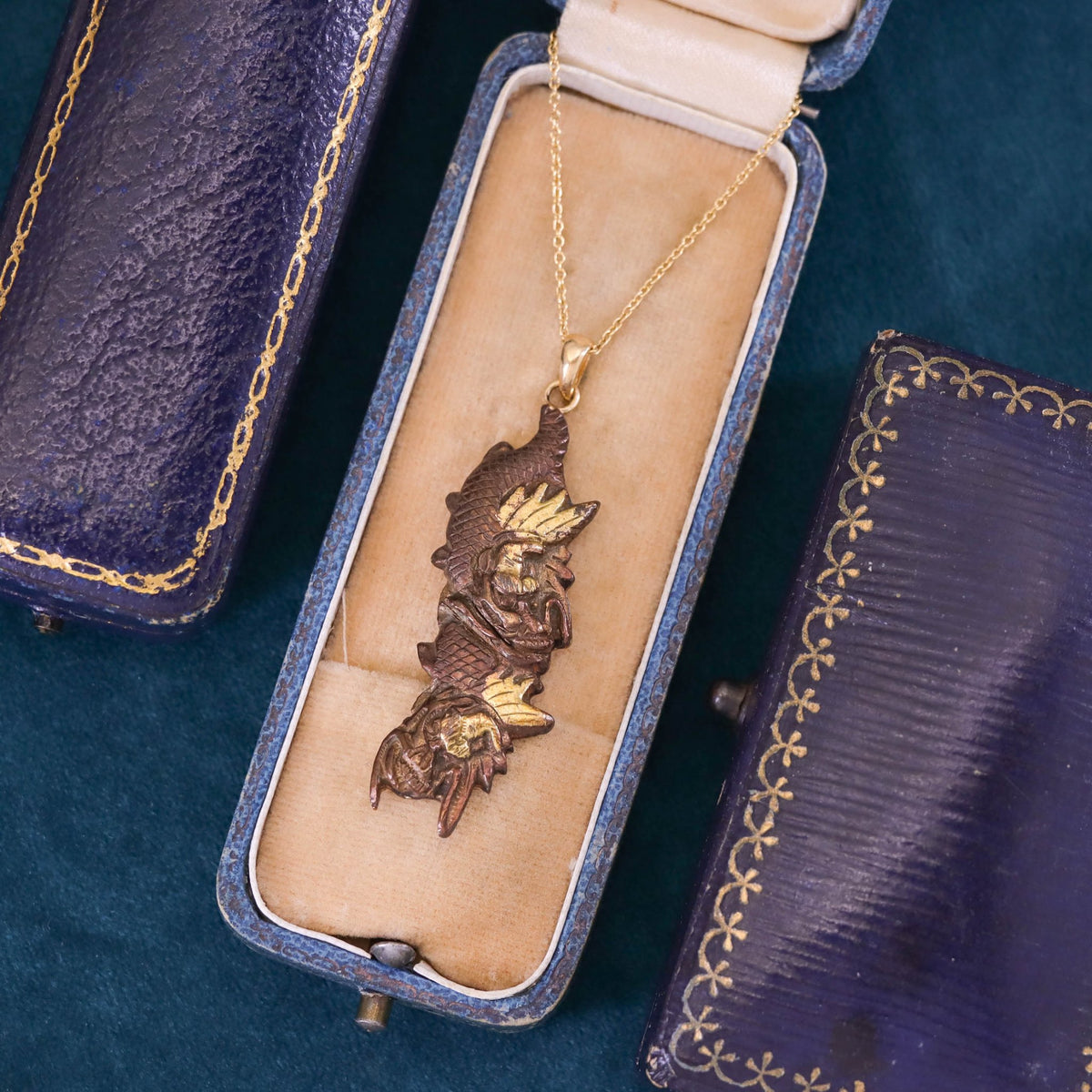 Antique Shakudo Dragon Conversion Pendant - Trademark Antiques