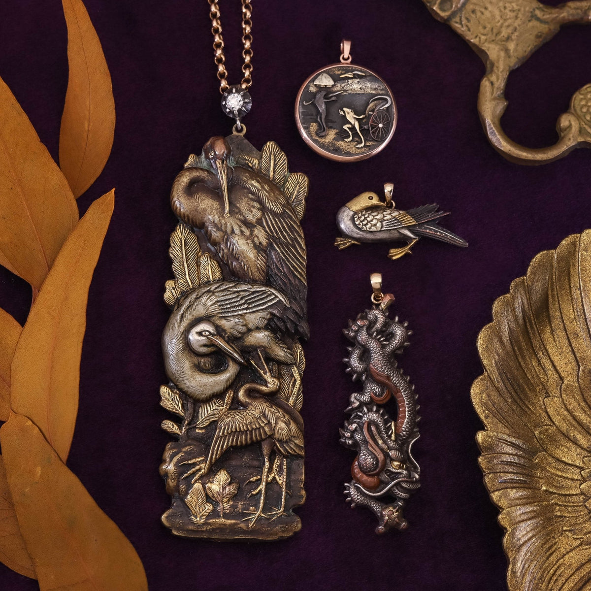 Antique Shakudo Dragon Conversion Pendant - Trademark Antiques