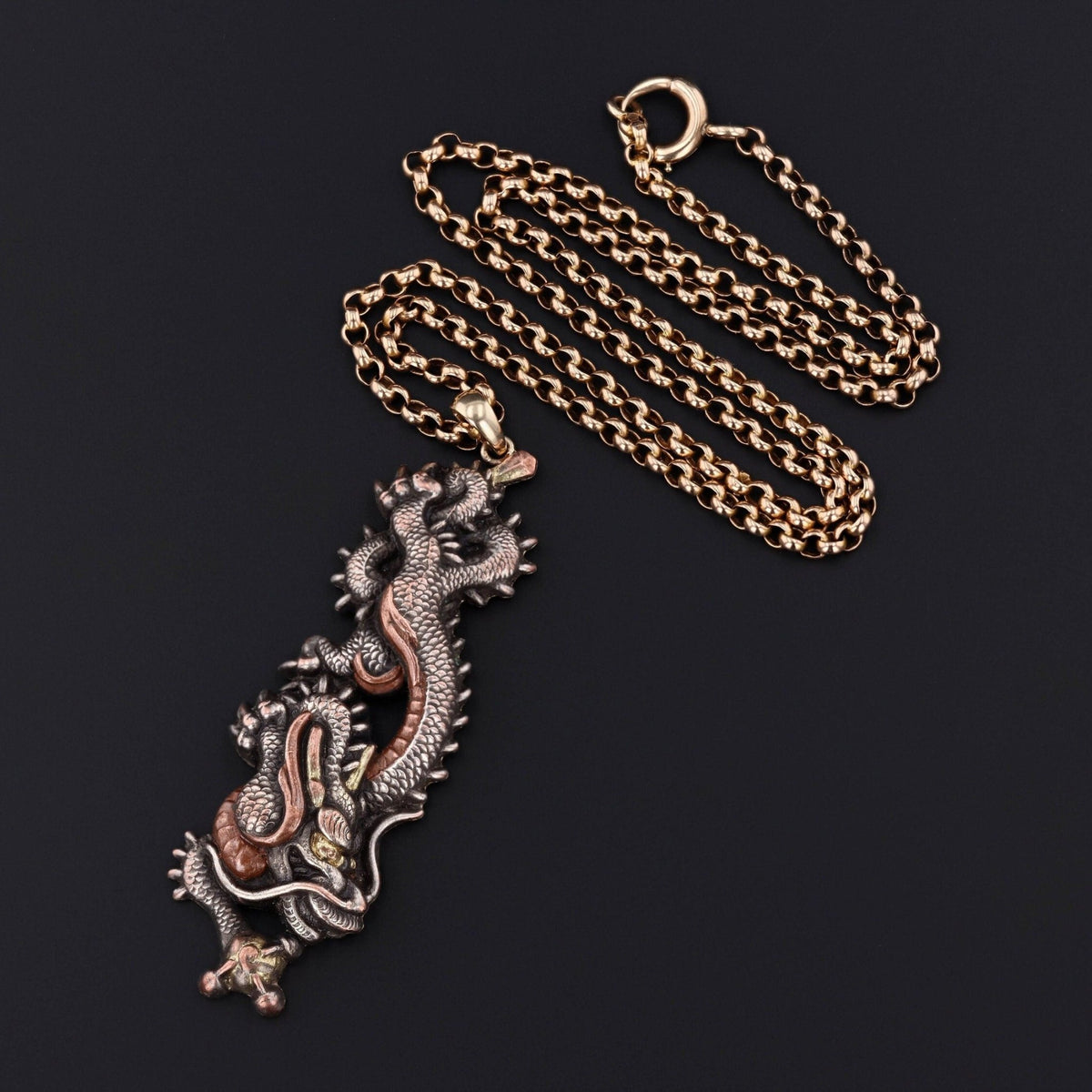 Antique Shakudo Dragon Conversion Pendant - Trademark Antiques