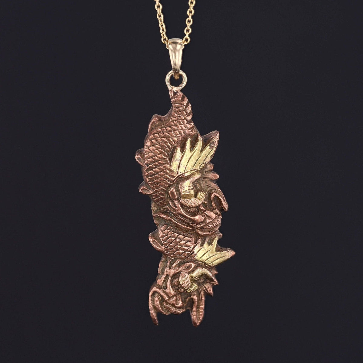 Antique Shakudo Dragon Conversion Pendant - Trademark Antiques