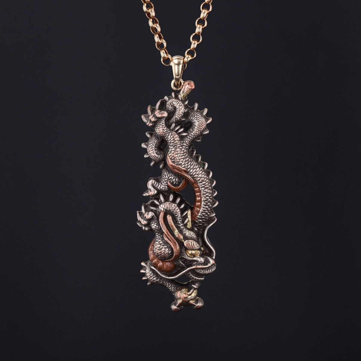 Antique Shakudo Dragon Conversion Pendant - Trademark Antiques
