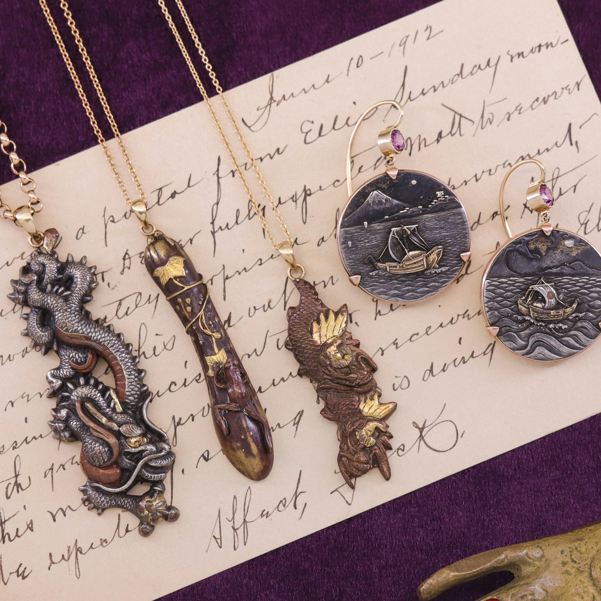 Antique Shakudo Dragon Conversion Pendant - Trademark Antiques