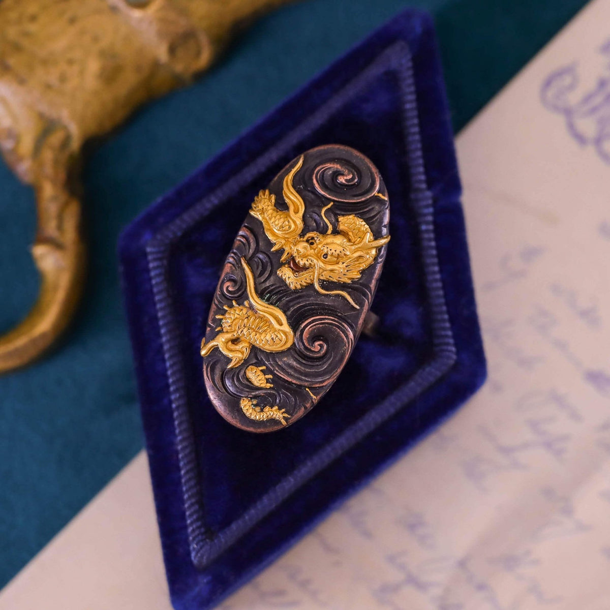 Antique Shakudo Dragon Ring of 10k and 14k Gold - Trademark Antiques